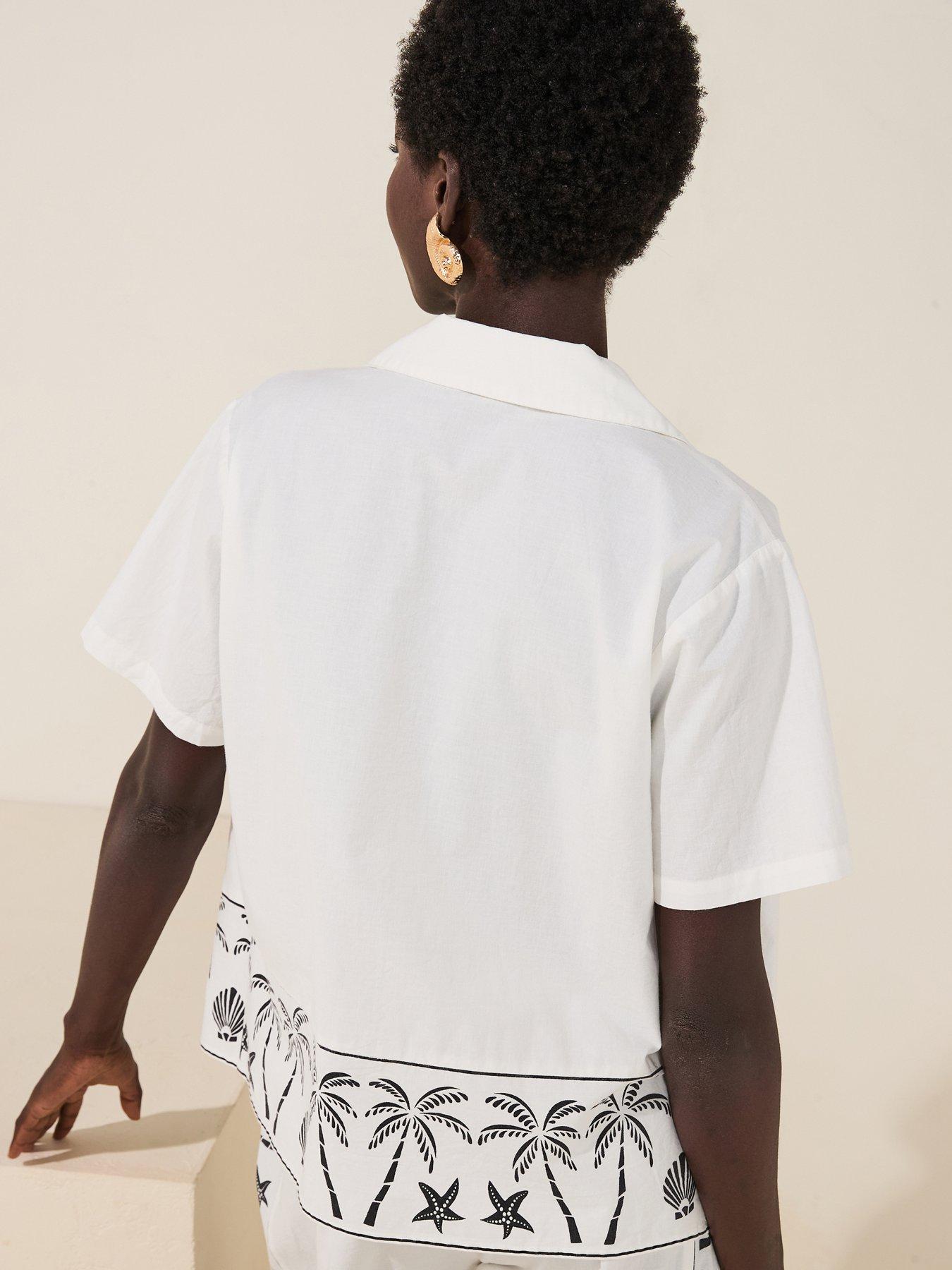 Image 6 of 6 of V by Very Border Print Short Sleeved Beach Shirt - White