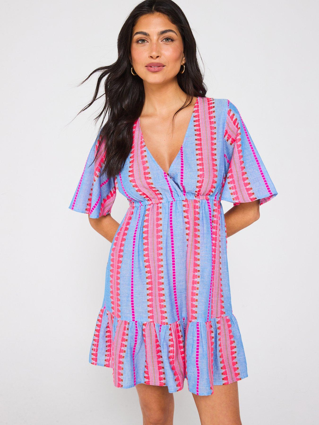Image 1 of 5 of V by Very Jacquard Stripe Beach Mini Dress - Multi