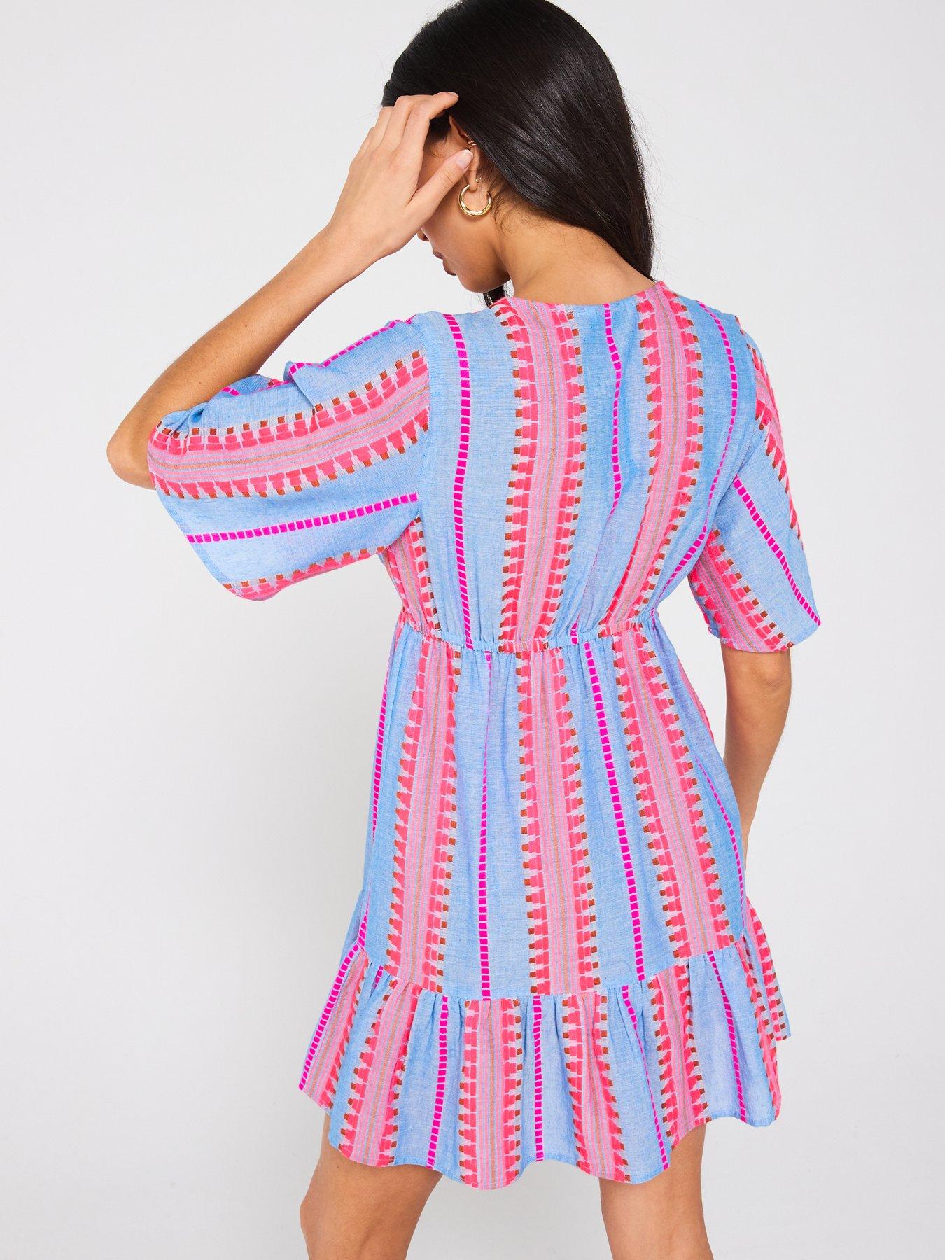 Image 2 of 5 of V by Very Jacquard Stripe Beach Mini Dress - Multi