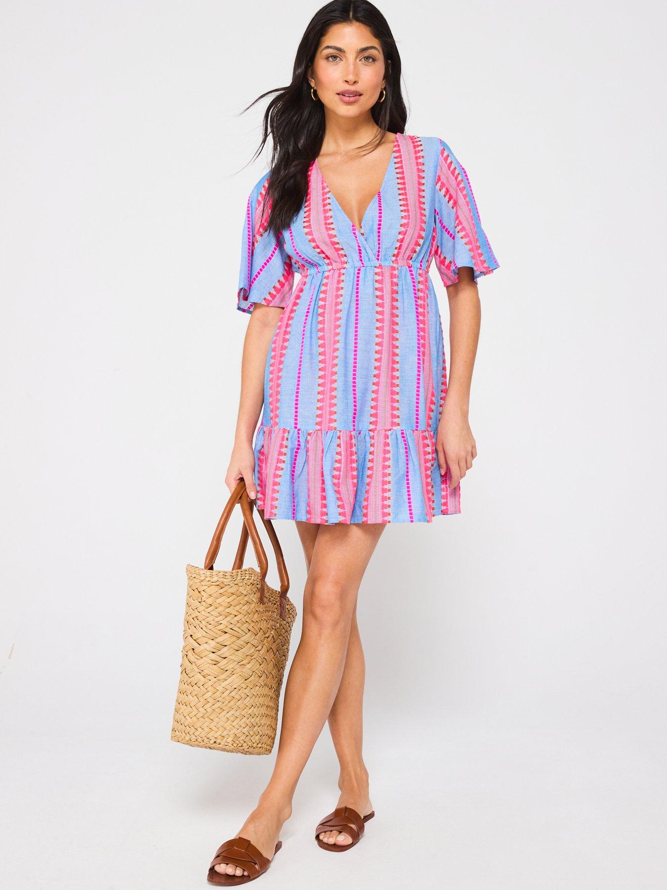 Image 3 of 5 of V by Very Jacquard Stripe Beach Mini Dress - Multi