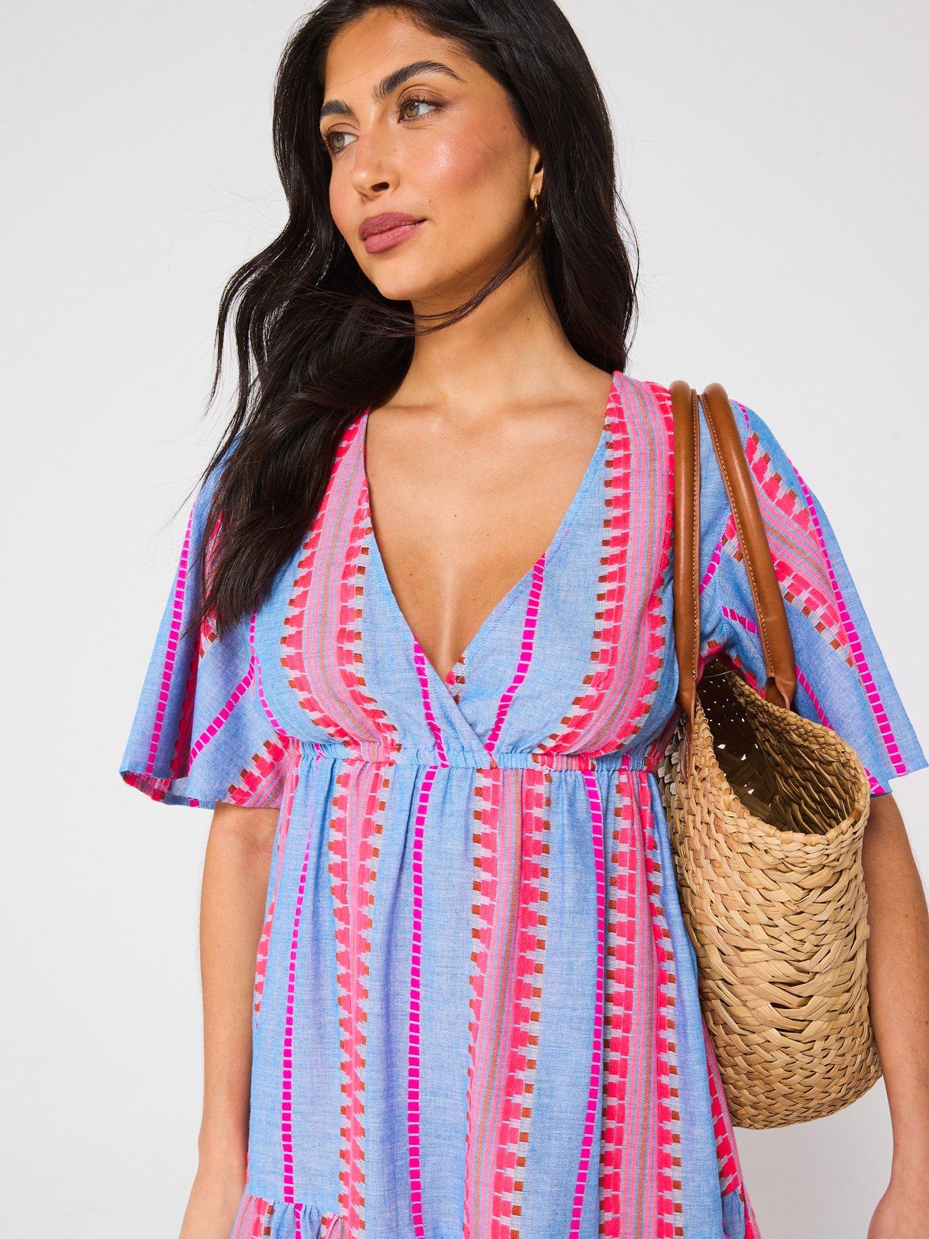 Image 4 of 5 of V by Very Jacquard Stripe Beach Mini Dress - Multi