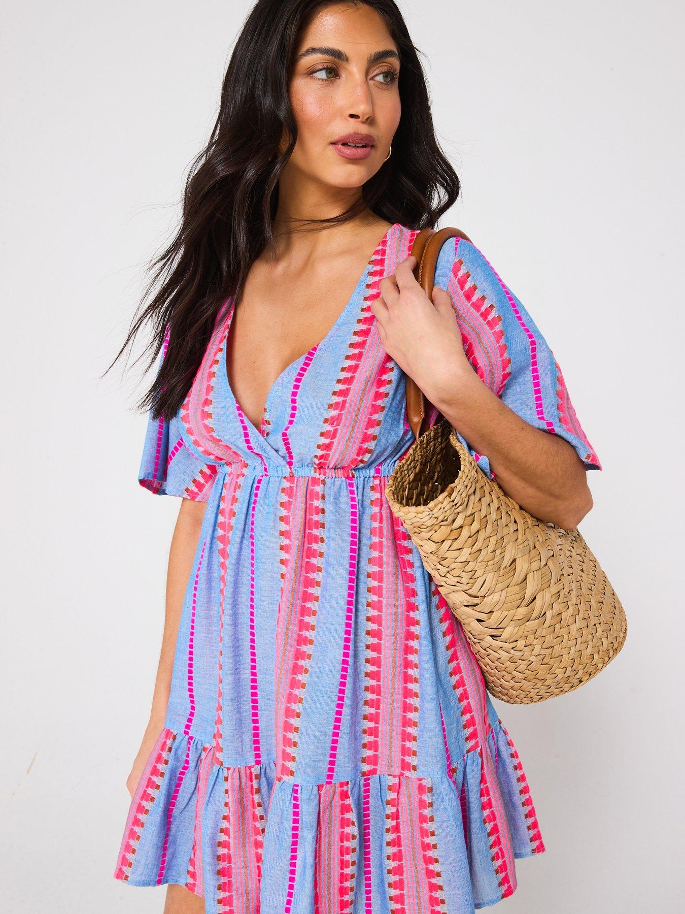 Image 5 of 5 of V by Very Jacquard Stripe Beach Mini Dress - Multi