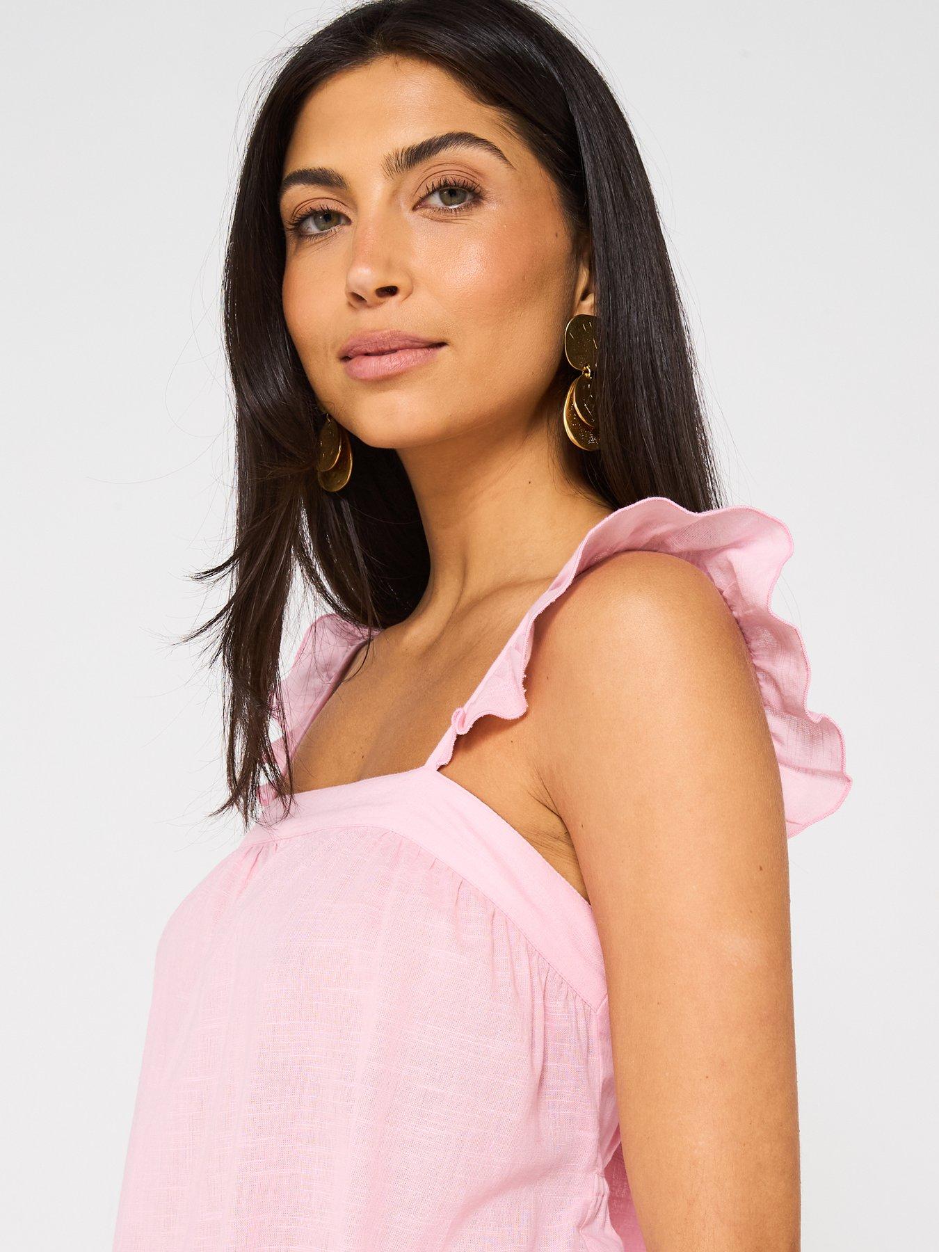 Image 4 of 6 of V by Very Frill Detail Maxi Beach Dress - Light Pink