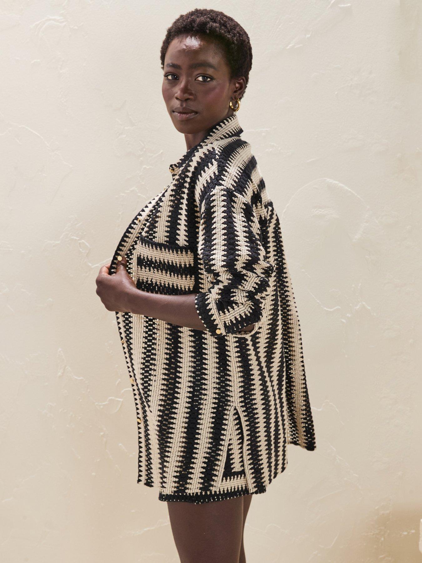 Image 5 of 6 of V by Very Crochet Open Beach Co Ord Shirt - Black/cream