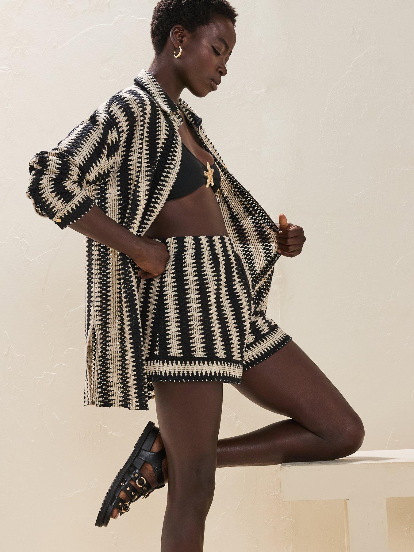 Image 6 of 6 of V by Very Crochet Beach Co Ord Short - Black/cream