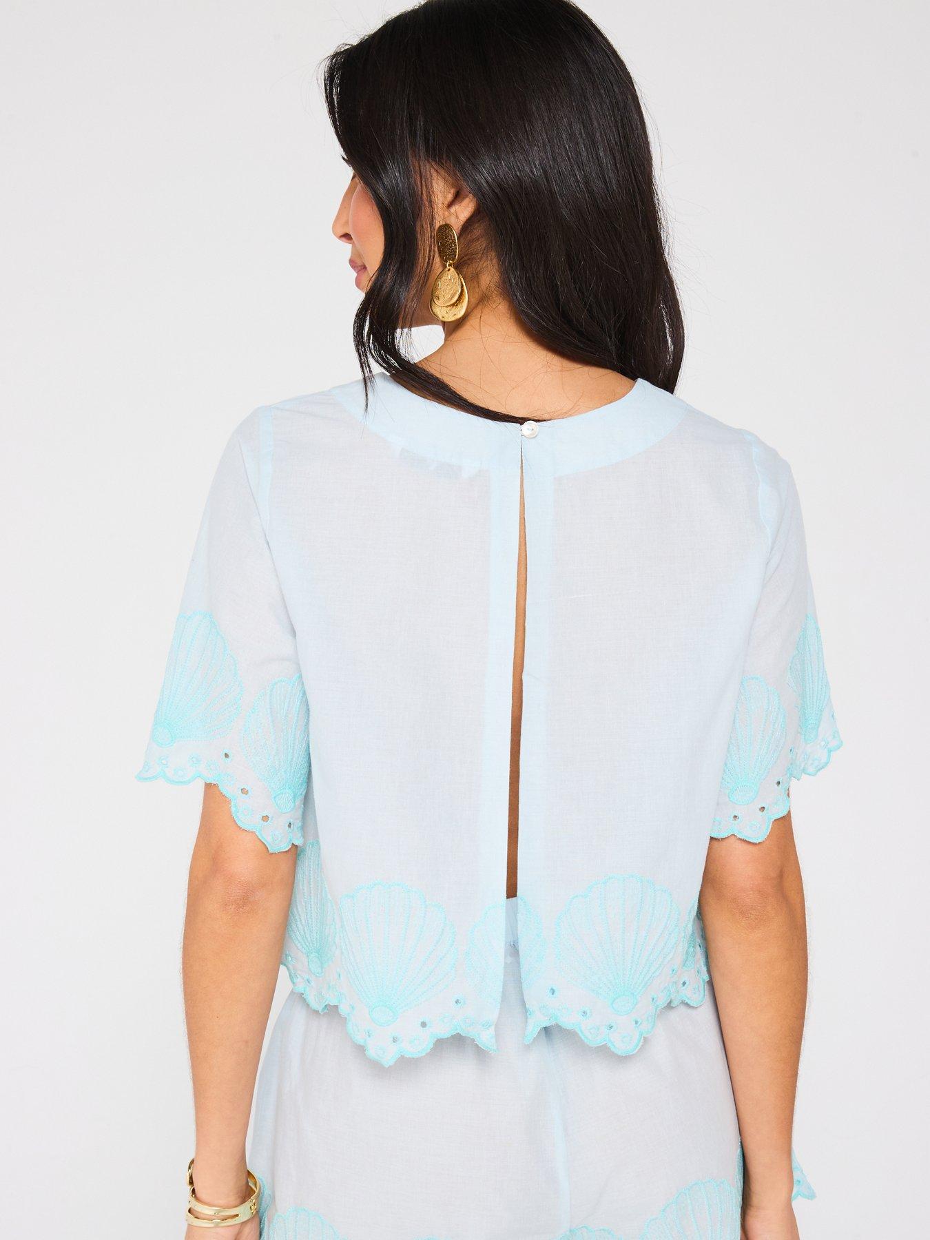 Image 2 of 4 of V by Very Shell Embroidered Hem Top - Blue