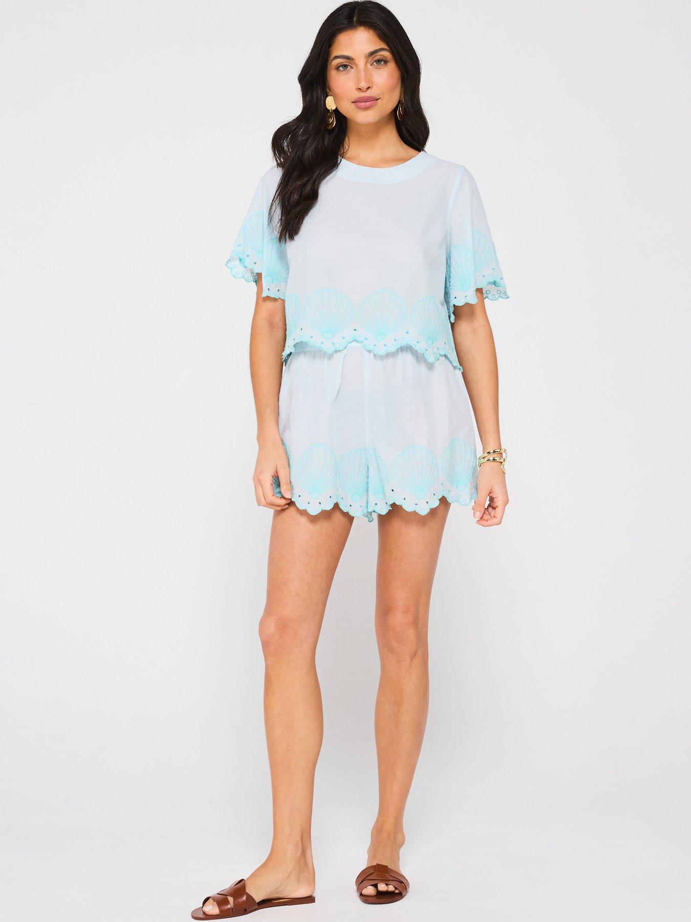 Image 3 of 4 of V by Very Shell Embroidered Hem Top - Blue