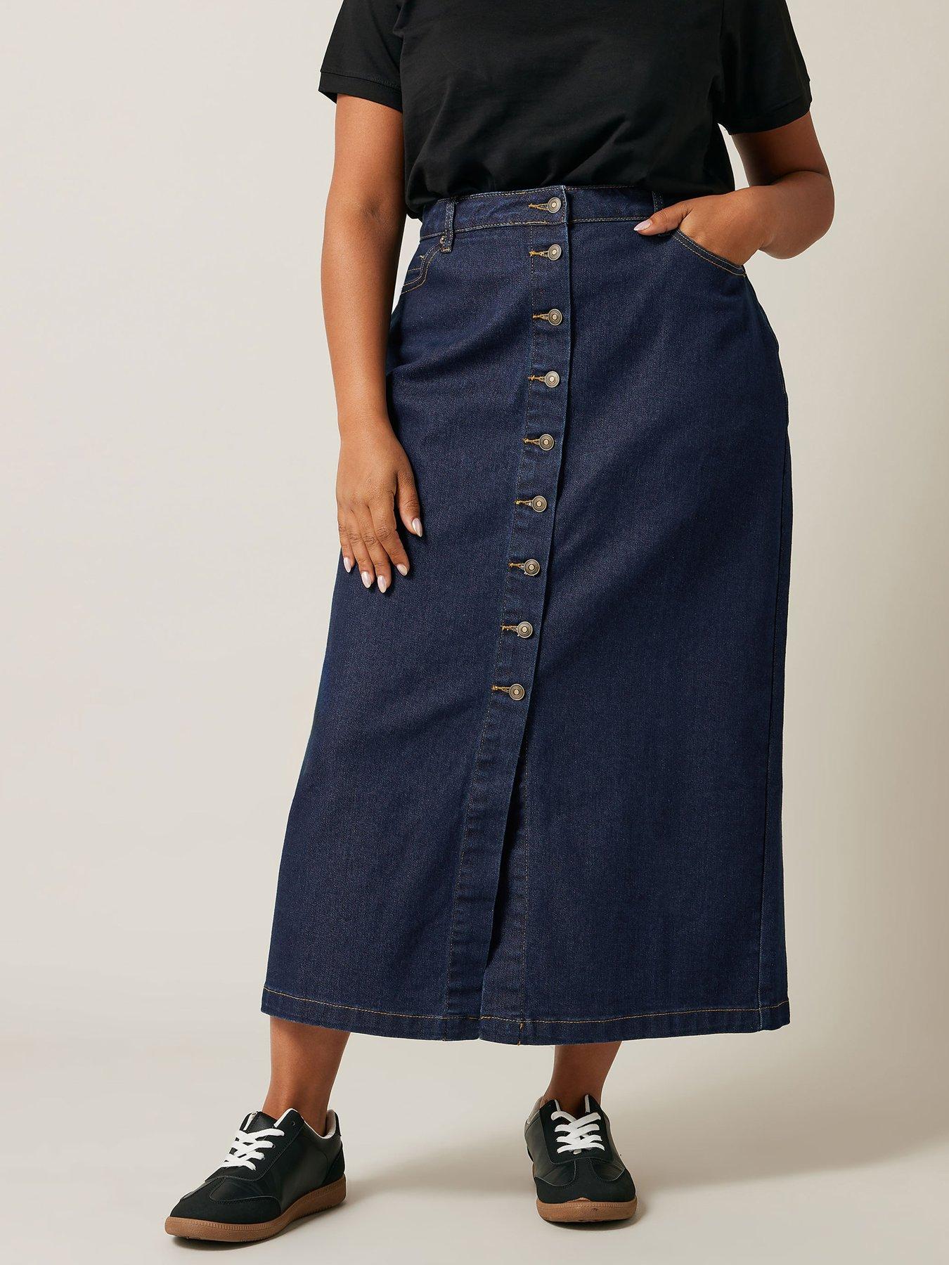 evans-button-through-skirt-bluefront