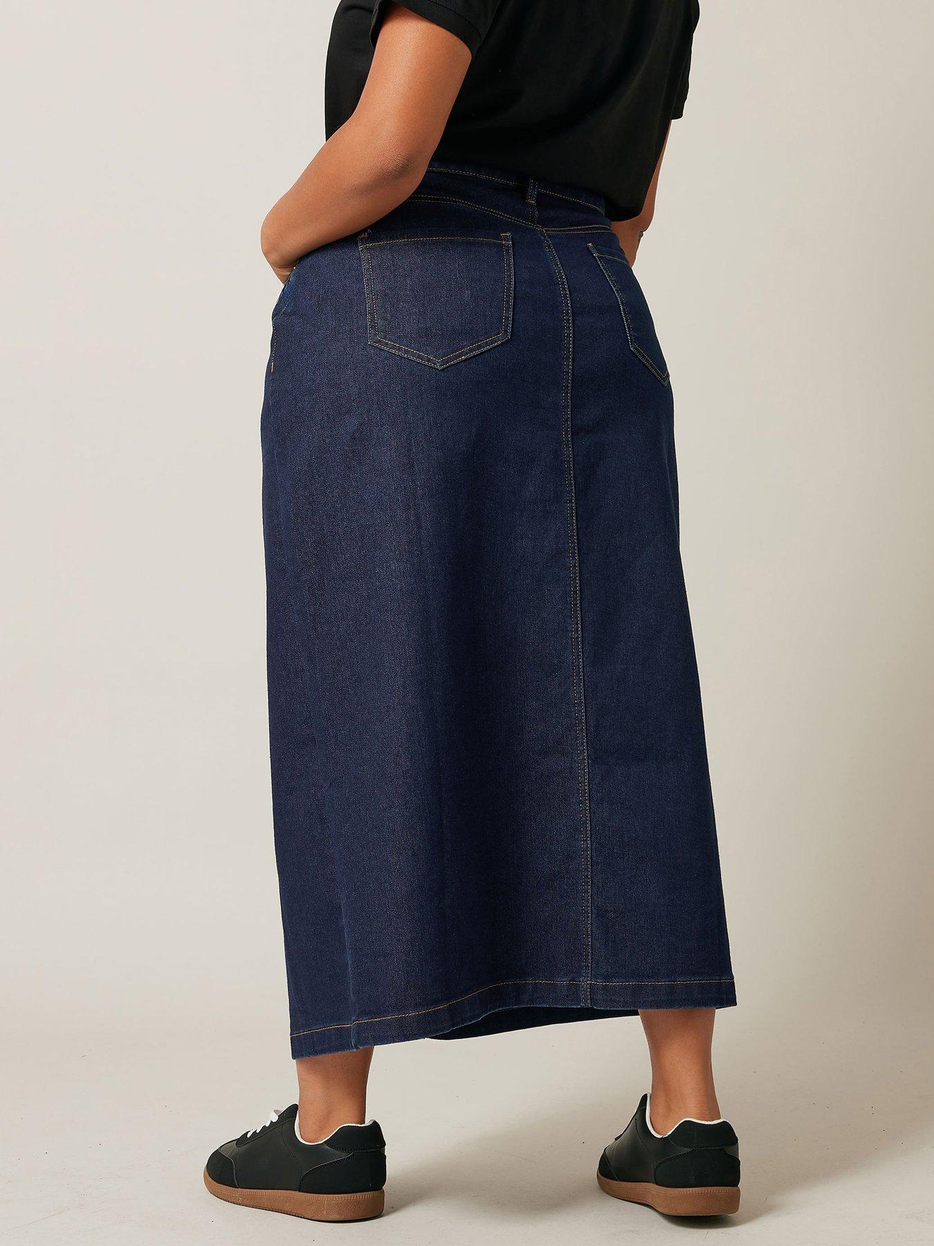 evans-button-through-skirt-bluestillFront