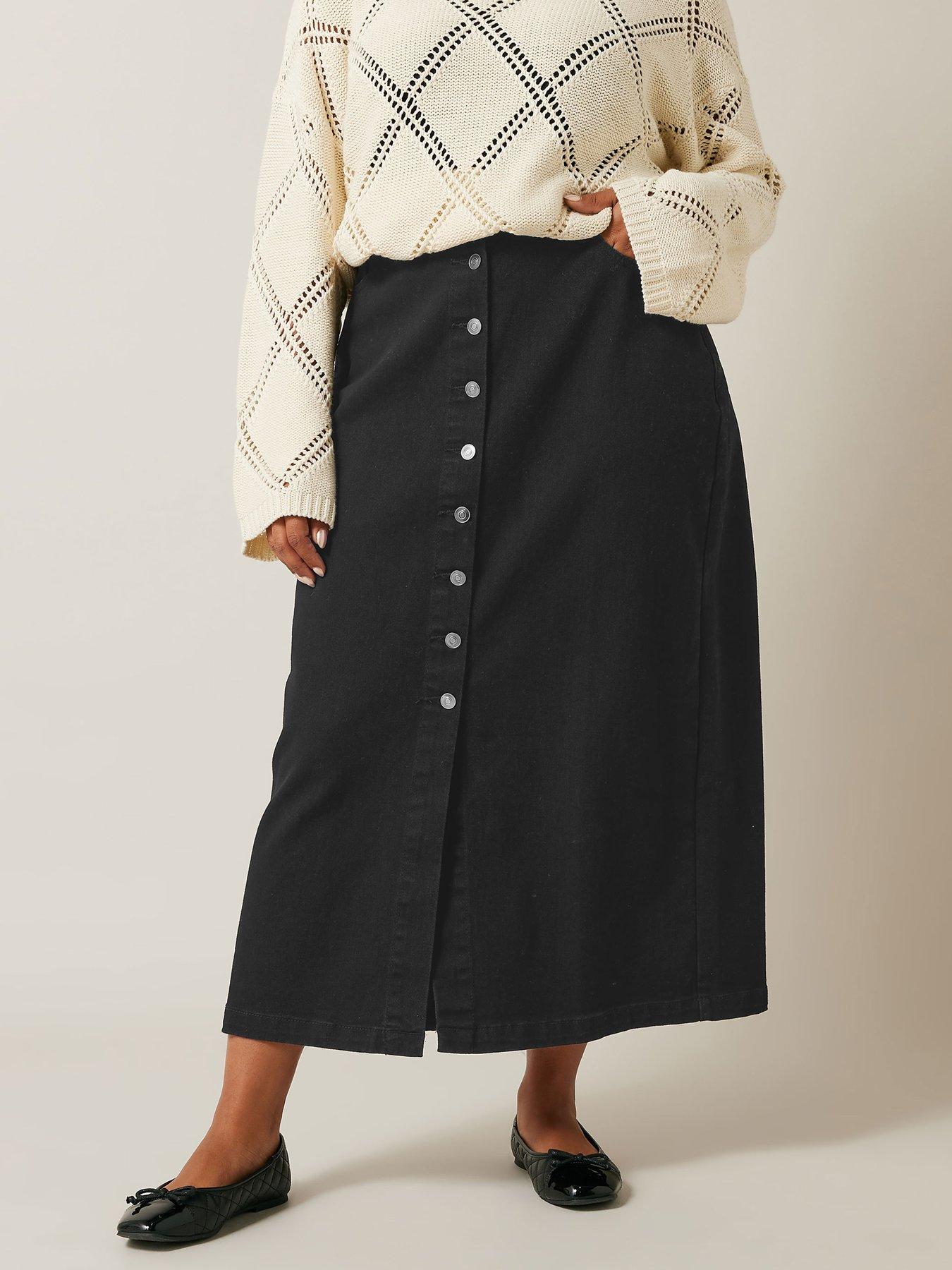 evans-button-through-skirt-blackfront