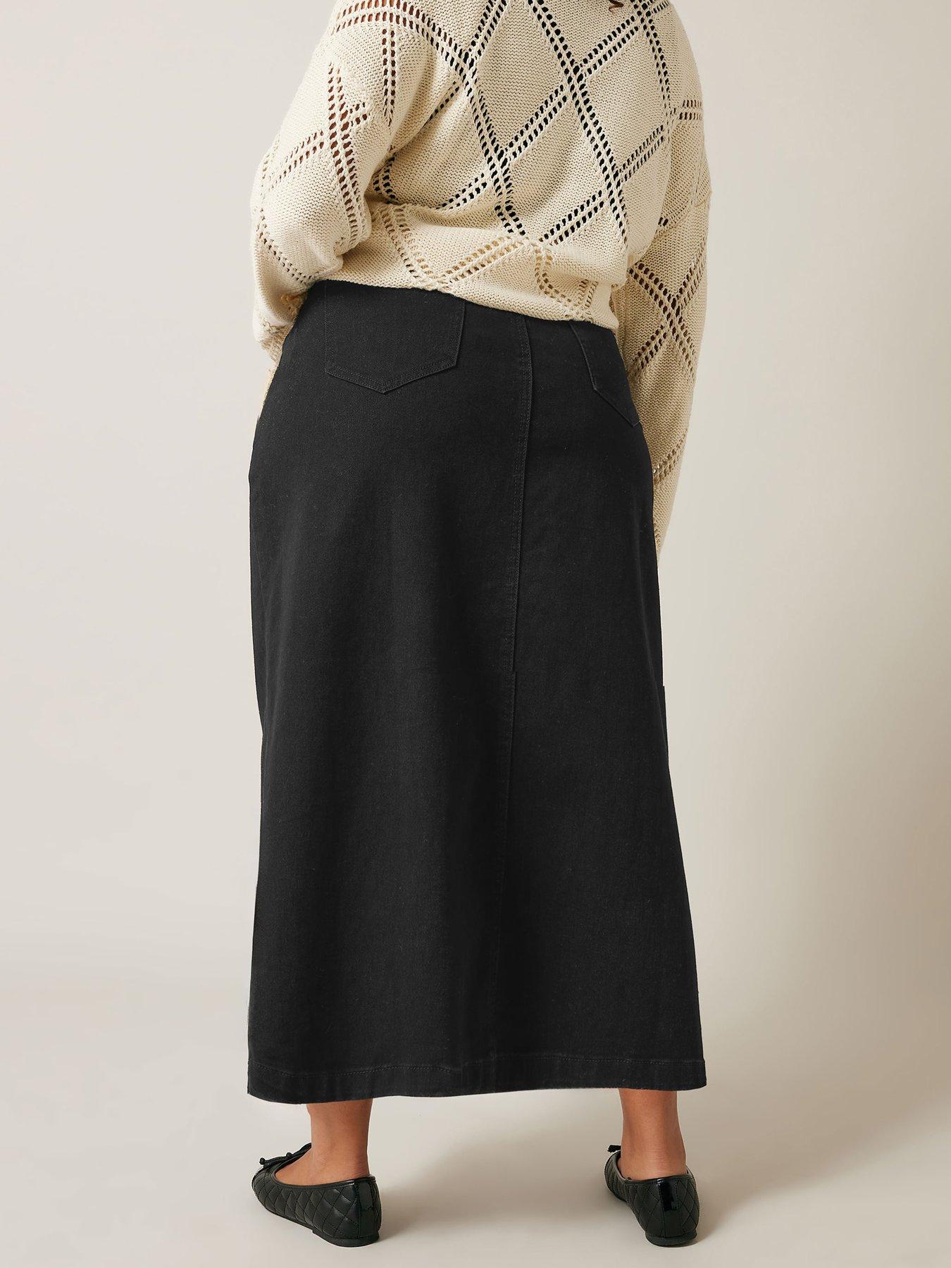 evans-button-through-skirt-blackstillFront