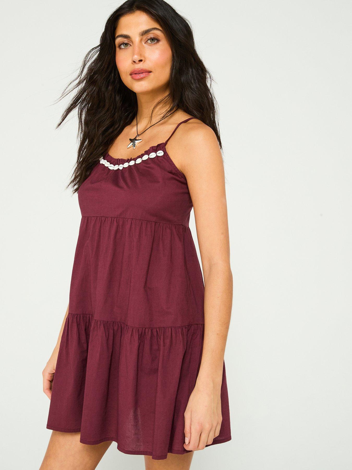 v-by-very-shell-trim-strappy-tiered-mini-dress