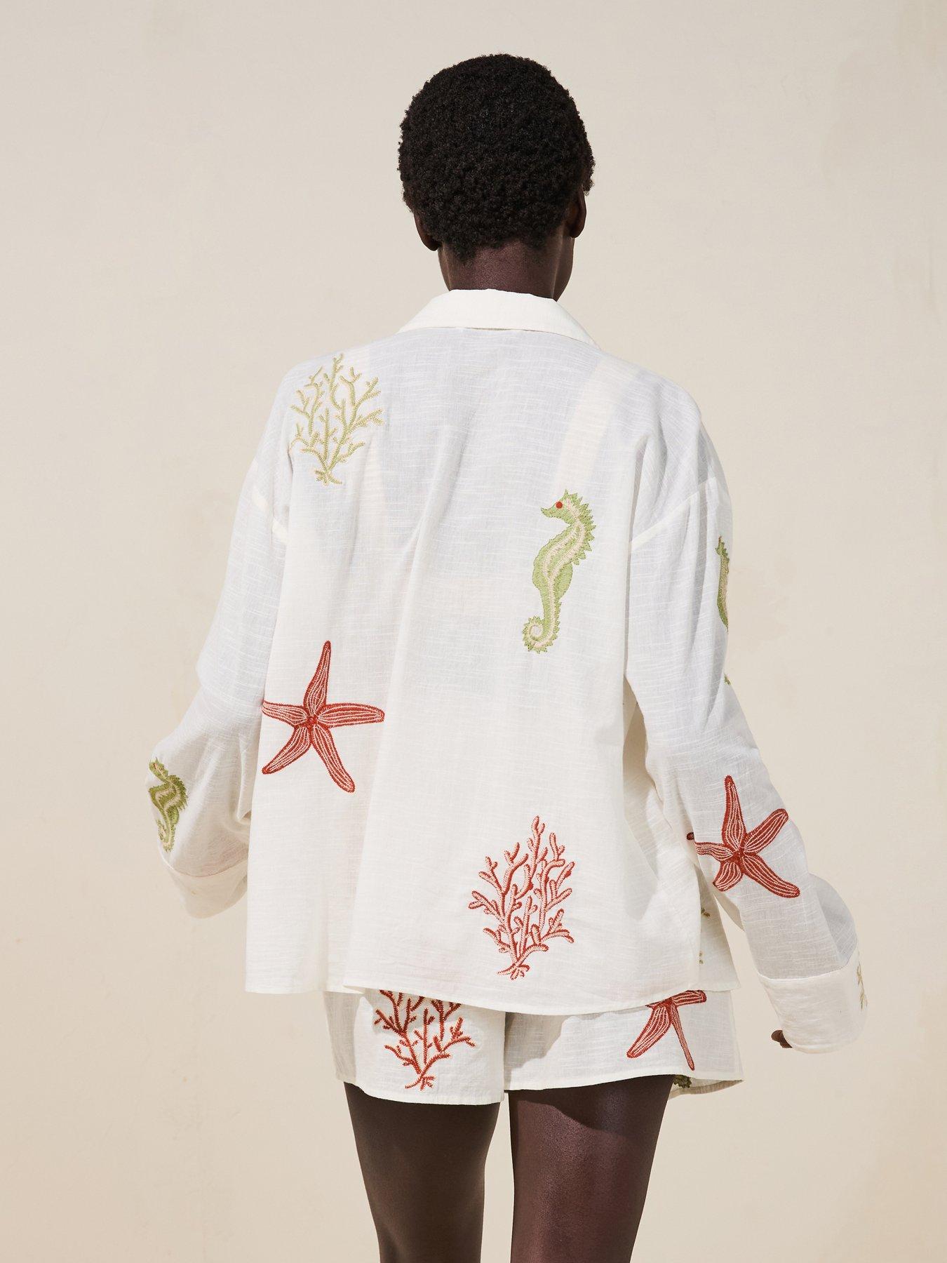Image 2 of 6 of V by Very Sea Embroidered Co Ord Beach Shirt - Cream