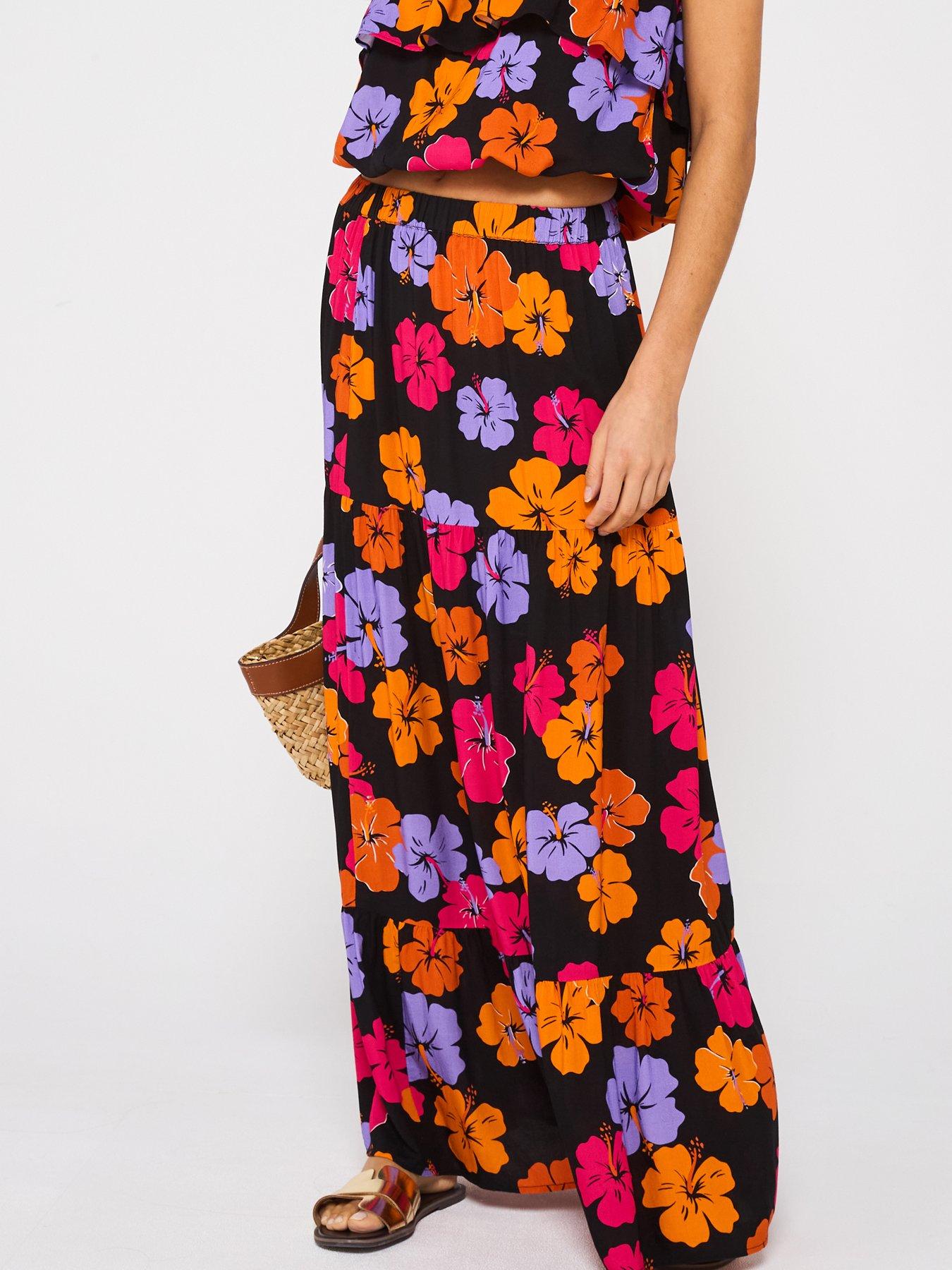 Image 1 of 6 of V by Very Tiered Printed Co Ord Beach Skirt - Print