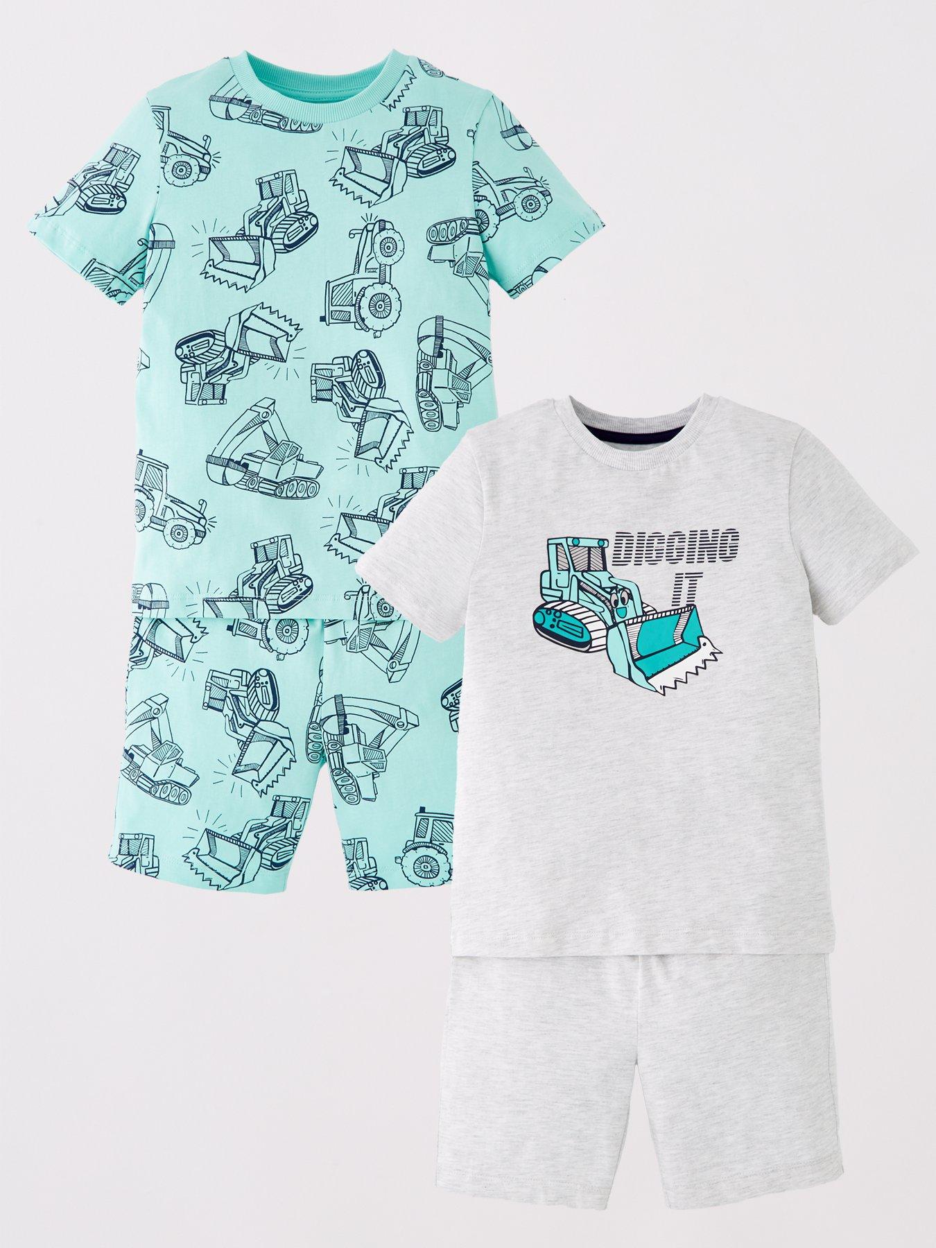 Image 1 of 5 of Mini V by Very Boys 2 Pack Digger All Over Print Shortie Pyjama Set