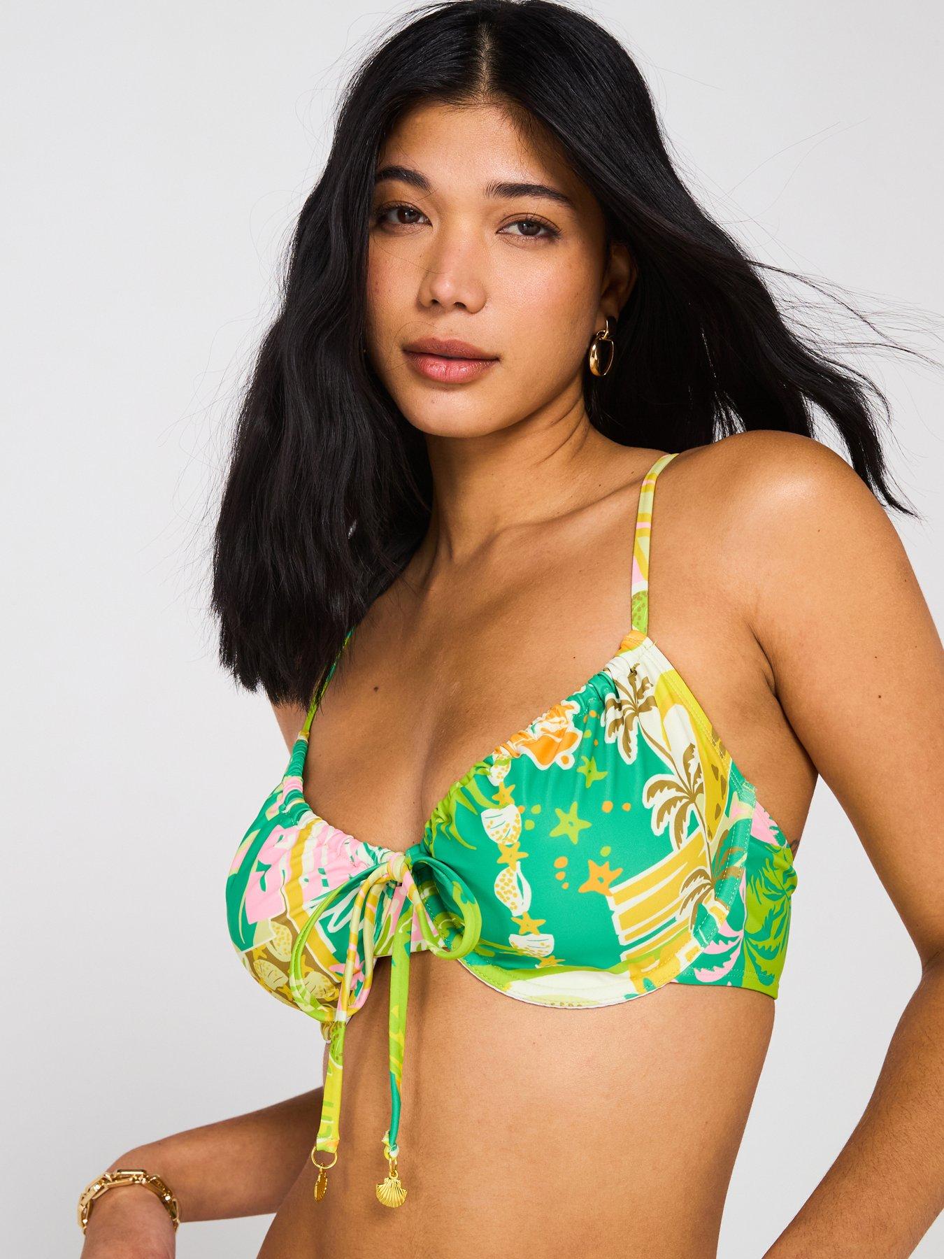 Image 3 of 4 of V by Very Underwired Tie Front Bikini Top - Print