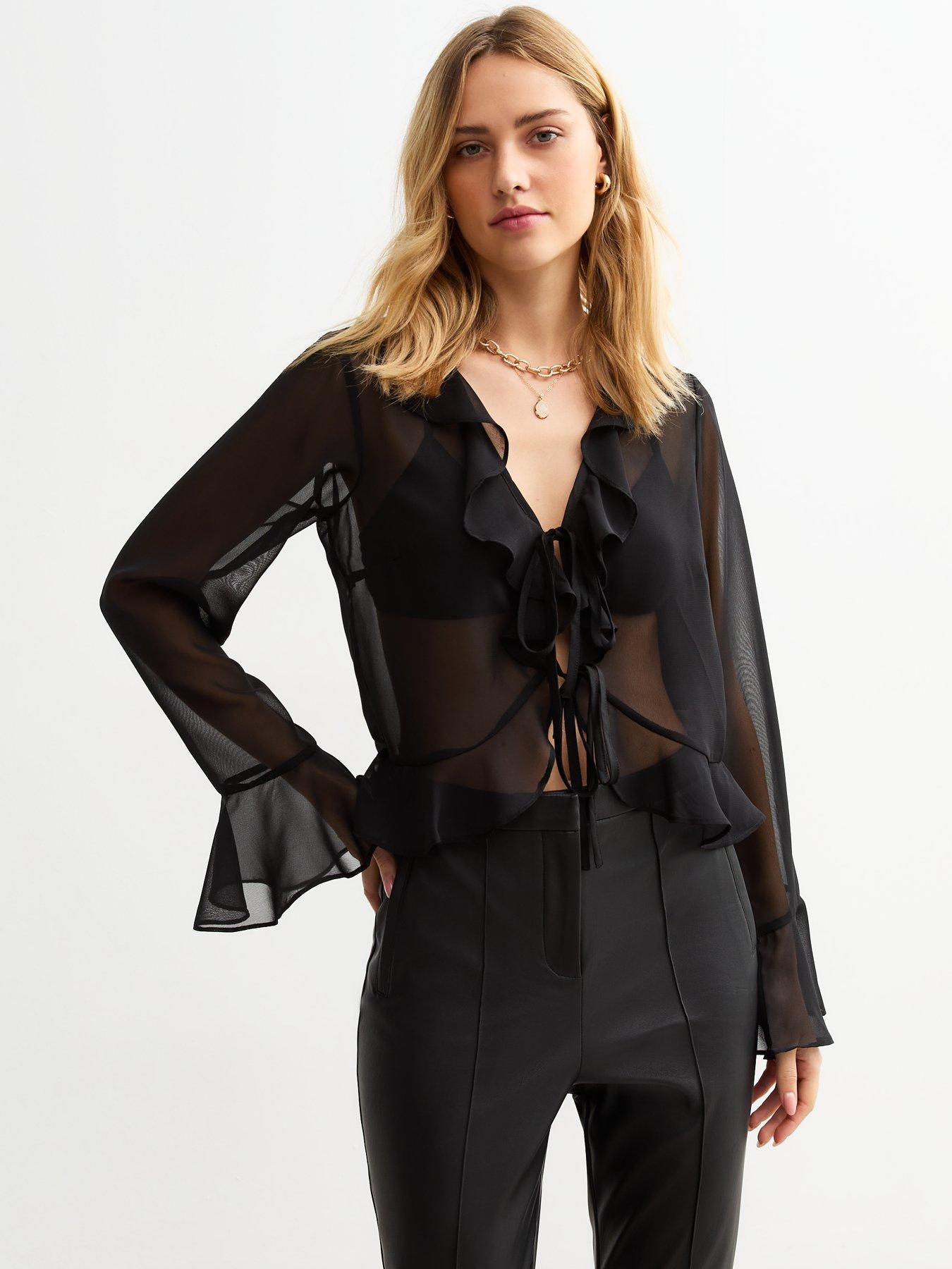 new-look-ruffle-trim-tie-up-sheer-chiffon-blouse-black