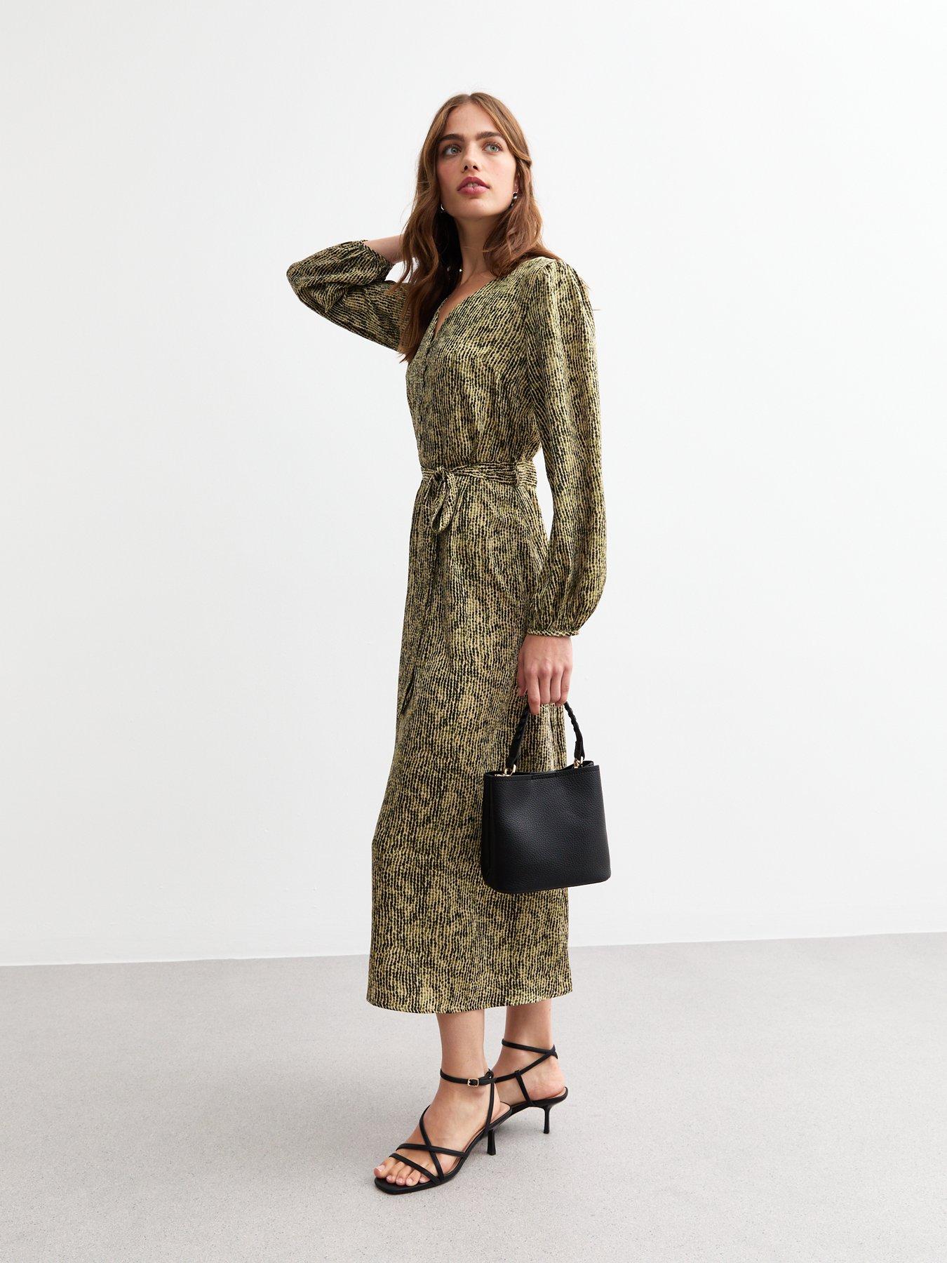 New Look Pattern Satin Midi Dress - Green/Print | Very Ireland