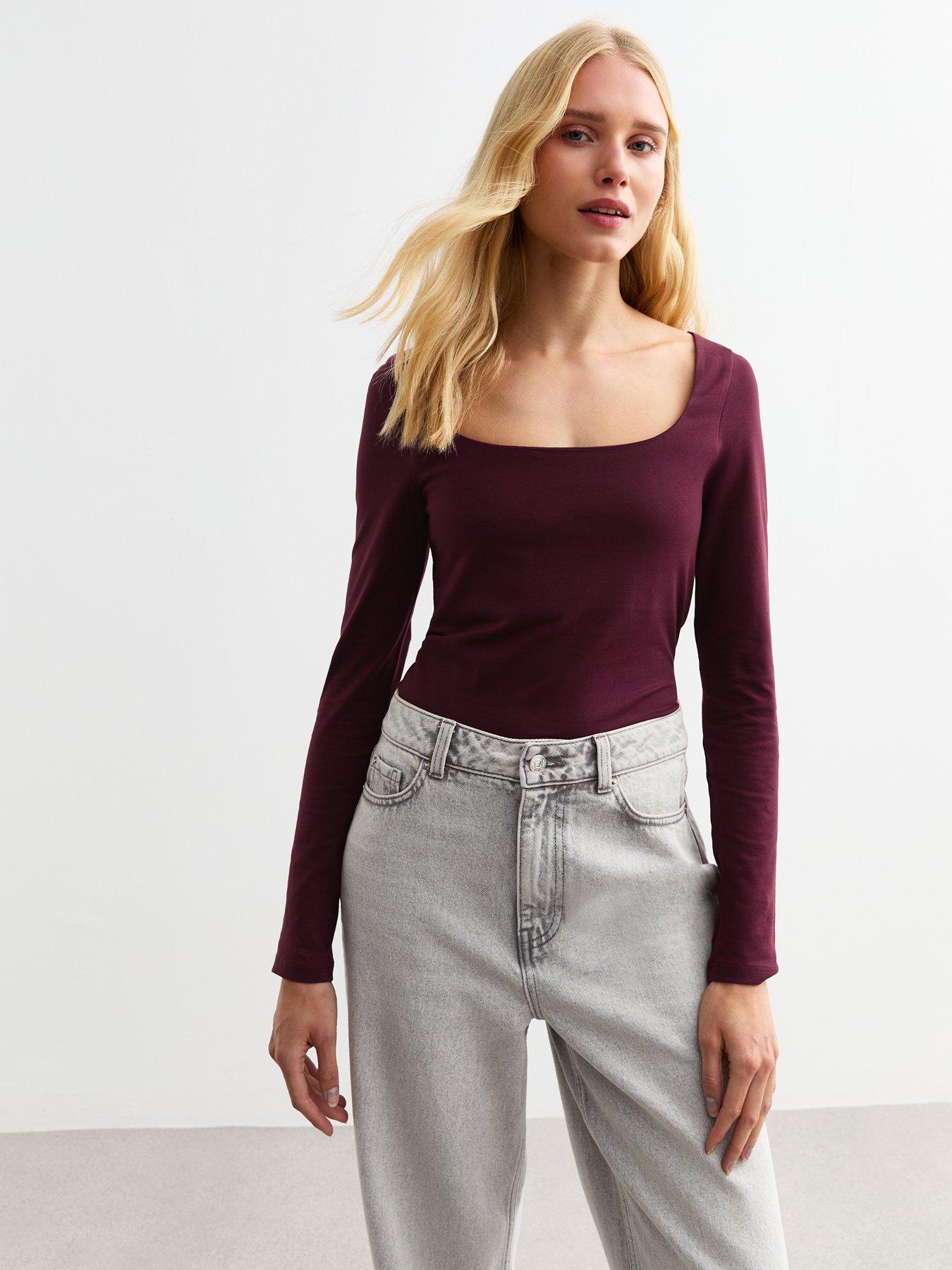 new-look-purple-square-neck-long-sleeve-top-red