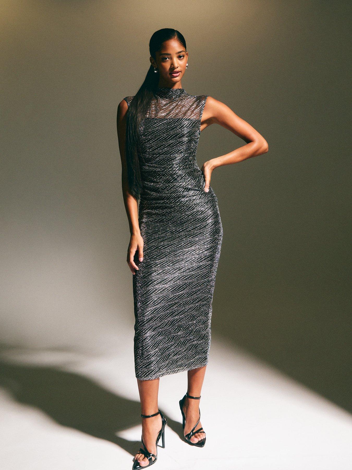 new-look-pewter-foil-dot-pattern-mesh-midi-dress-silver