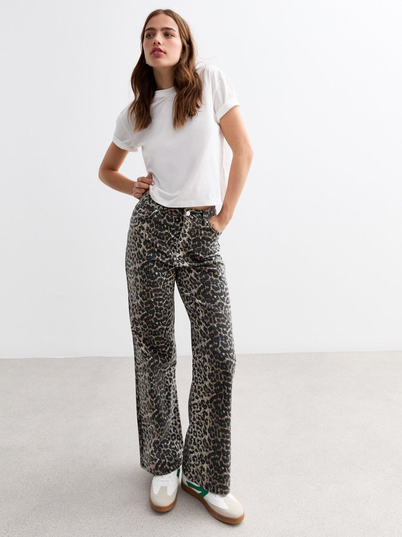 Image of New Look Brown Leopard Print Adalae Wide Leg Jeans