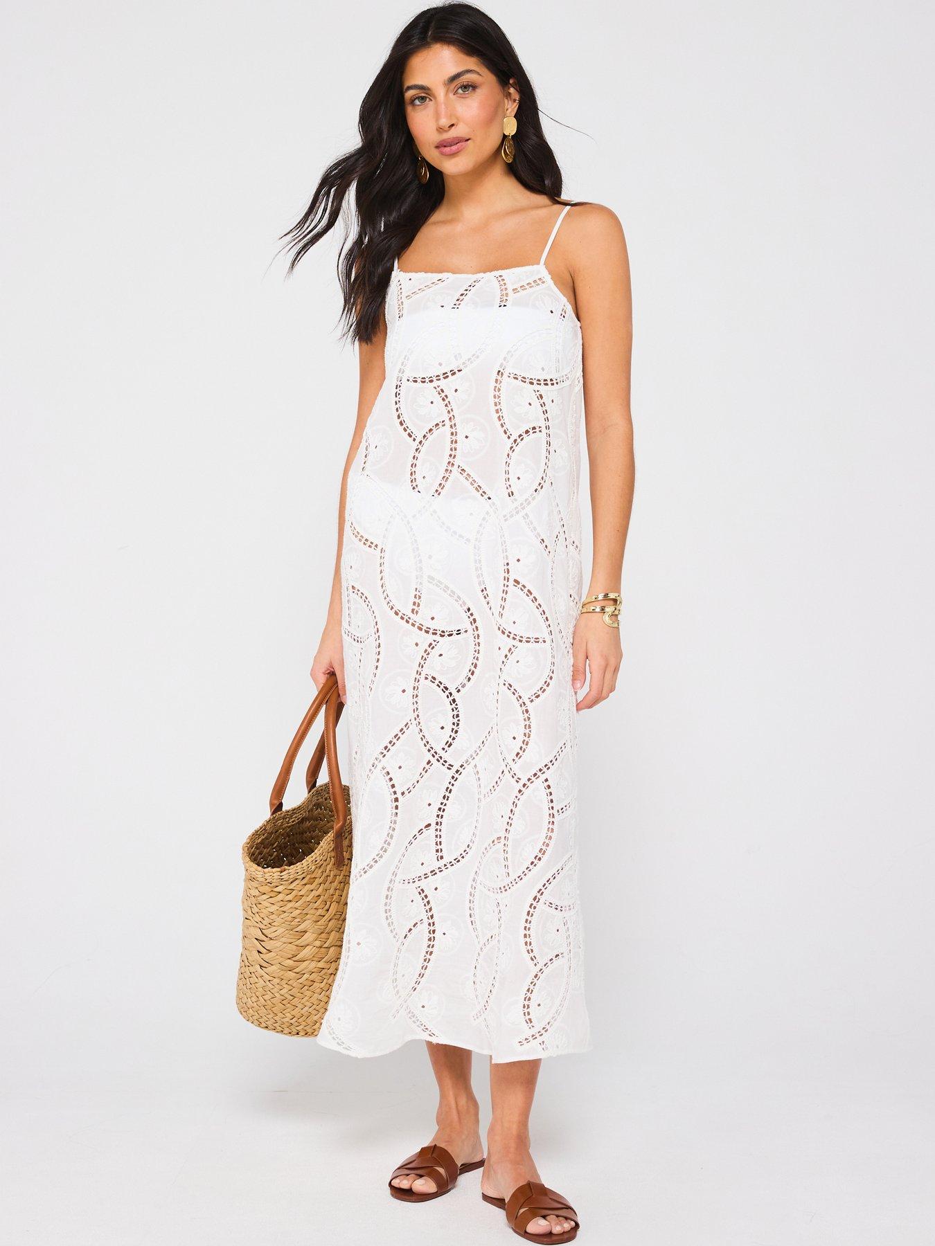 Image of V by Very All Over Embroidered Strappy Beach Dress