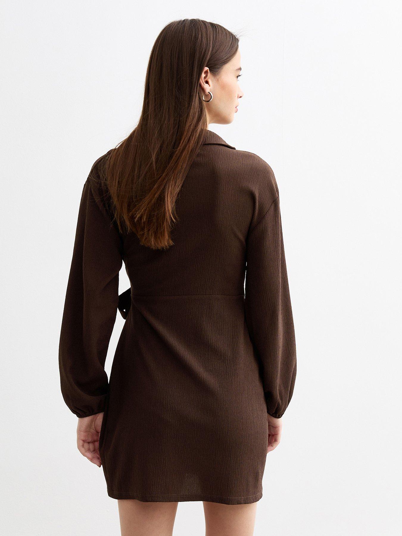 new-look-collar-wrap-mini-dress-brownstillFront