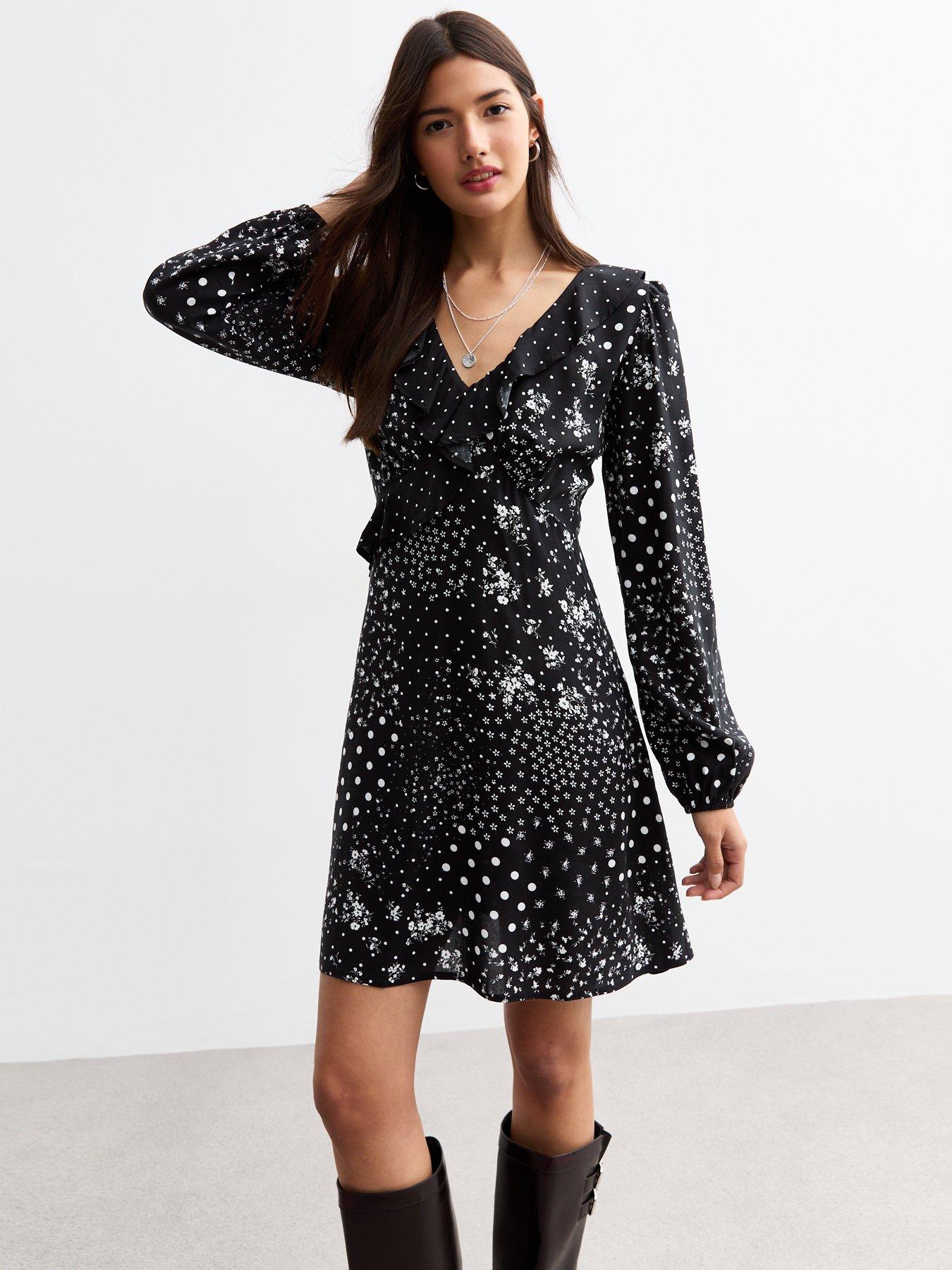 new-look-black-polka-dot-and-floral-mini-dress-print