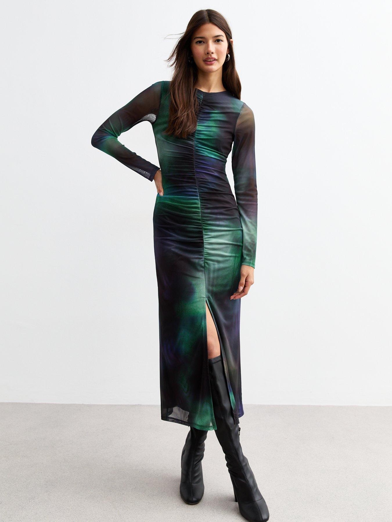 new-look-black-tie-dye-ruched-mesh-midi-dress-printback