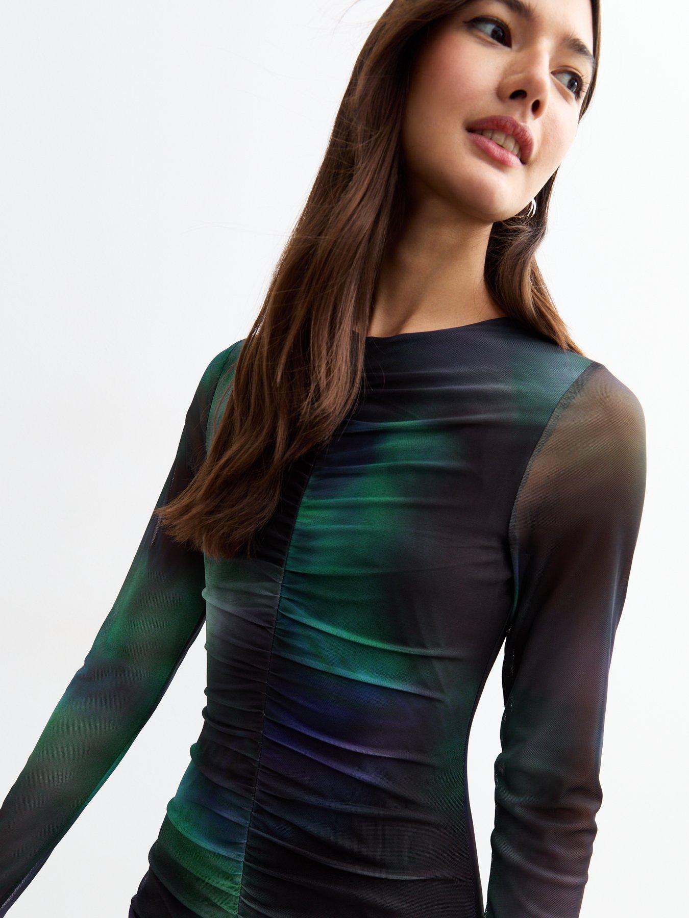 new-look-black-tie-dye-ruched-mesh-midi-dress-printoutfit