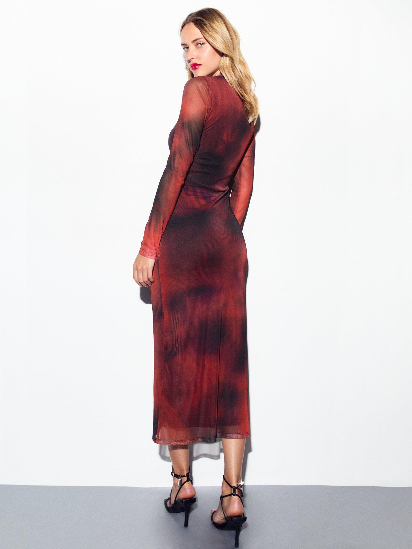 new-look-tie-dye-print-ruched-mesh-midi-dress-redstillFront