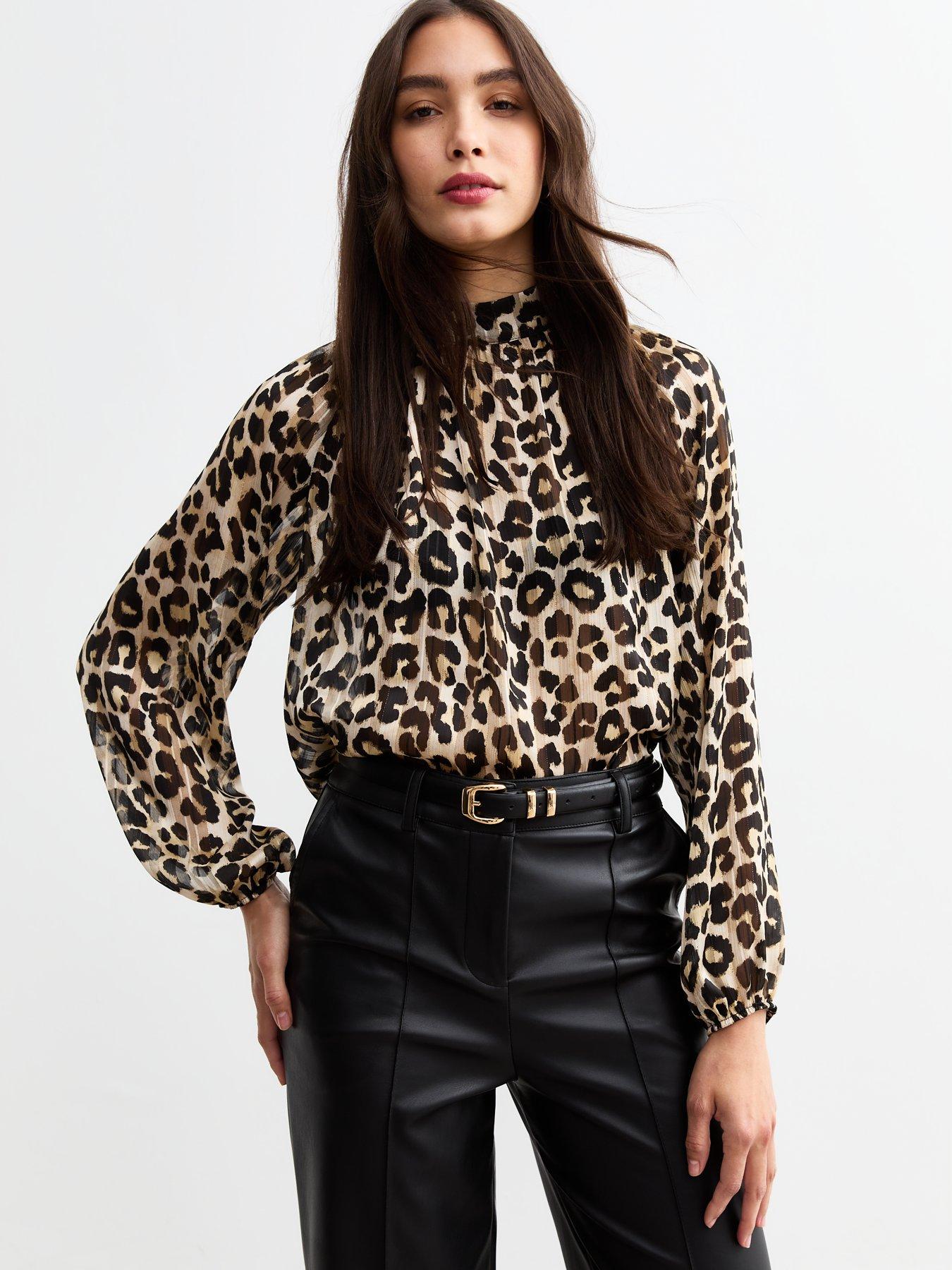 new-look-brown-leopard-print-high-neck-chiffon-top