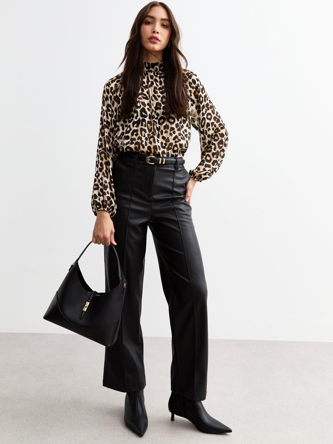 new-look-brown-leopard-print-high-neck-chiffon-topback