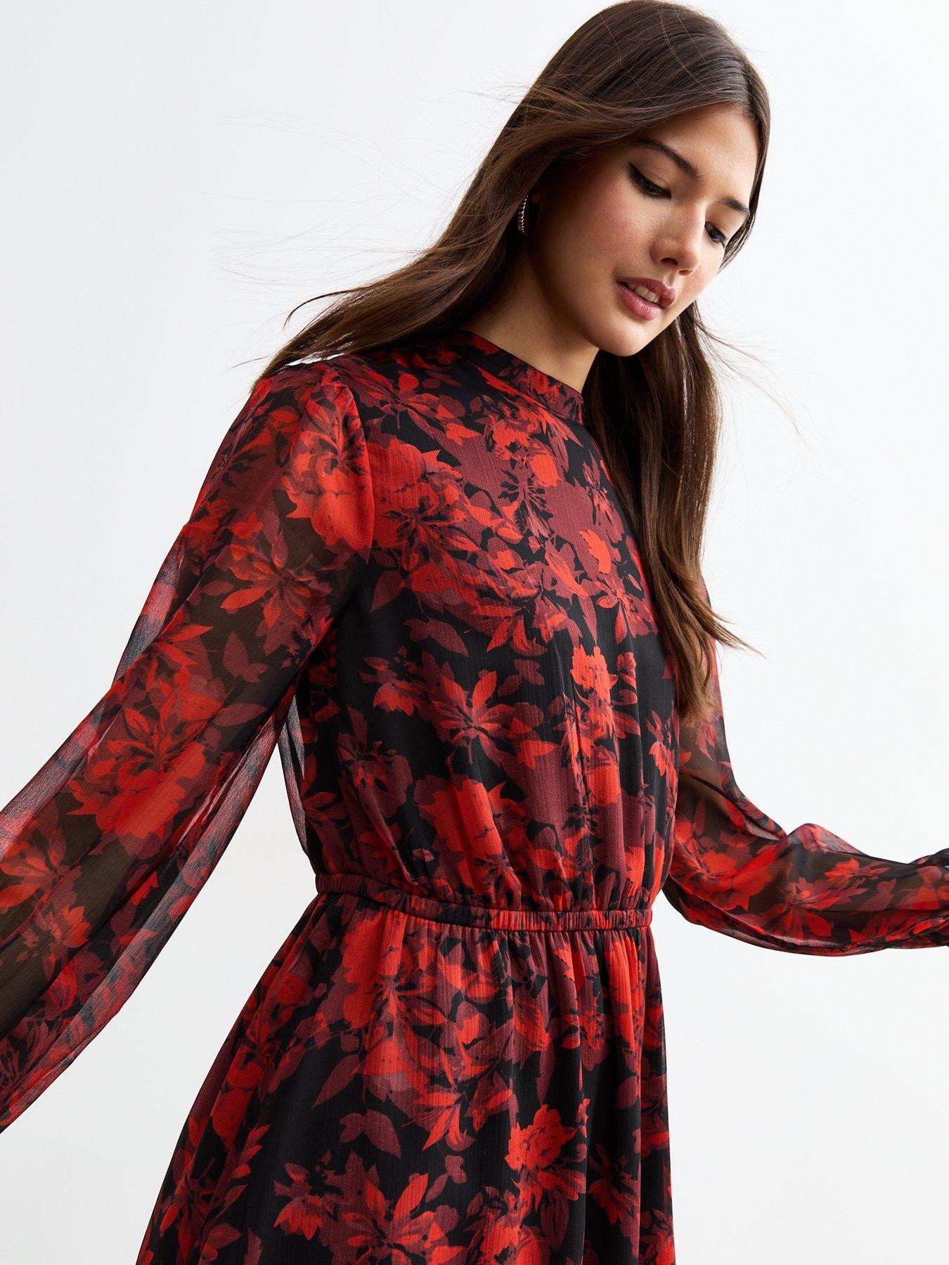 new-look-floral-chiffon-long-sleeve-mini-dress-redprintoutfit