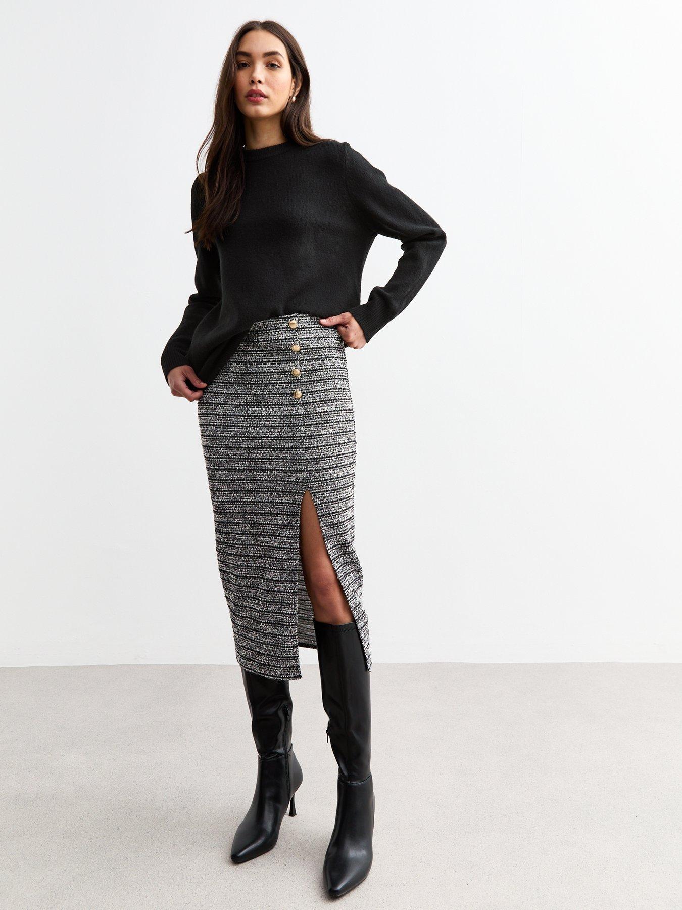 new-look-black-stretch-boucle-midi-skirt-print