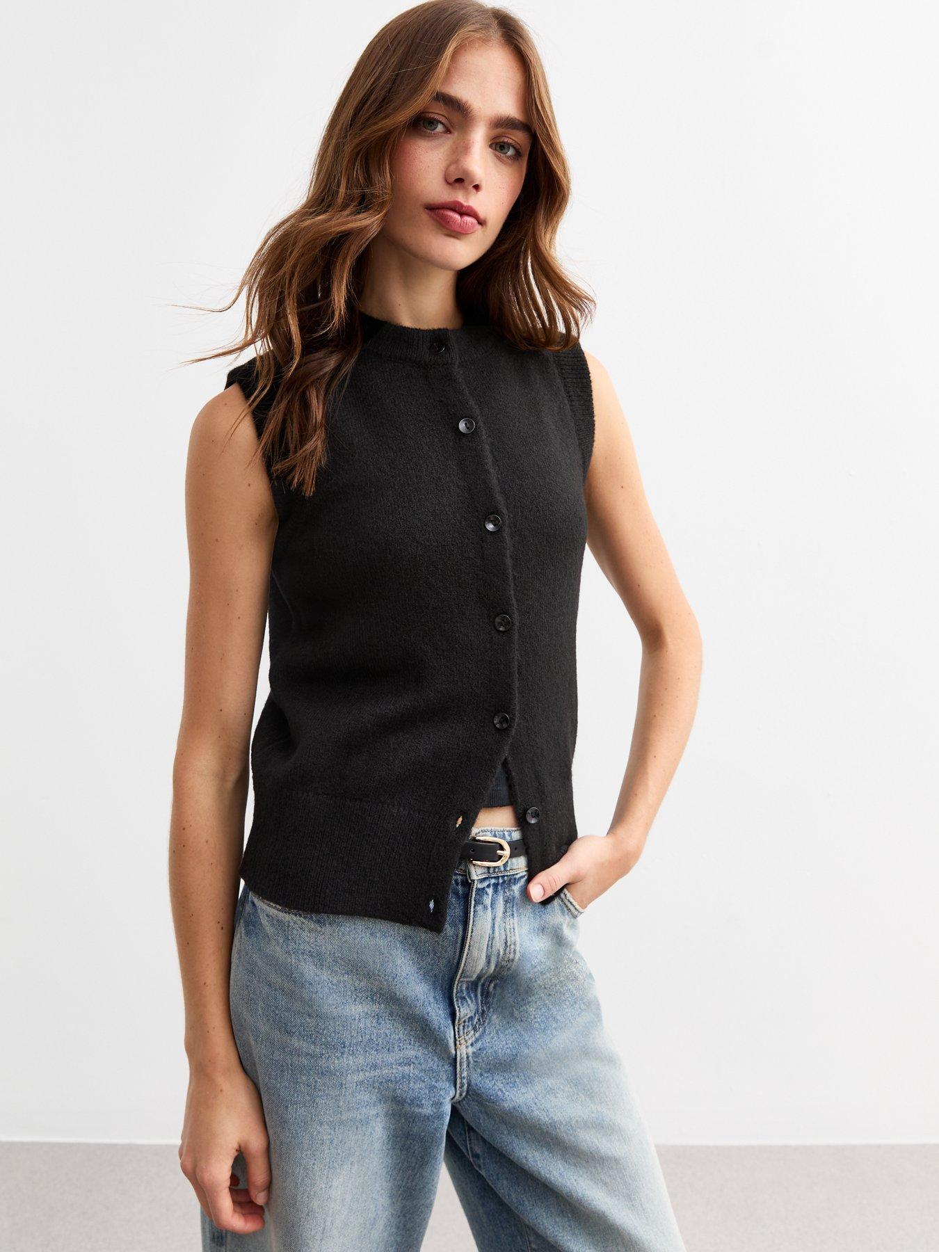 new-look-black-knit-sleeveless-cardigan