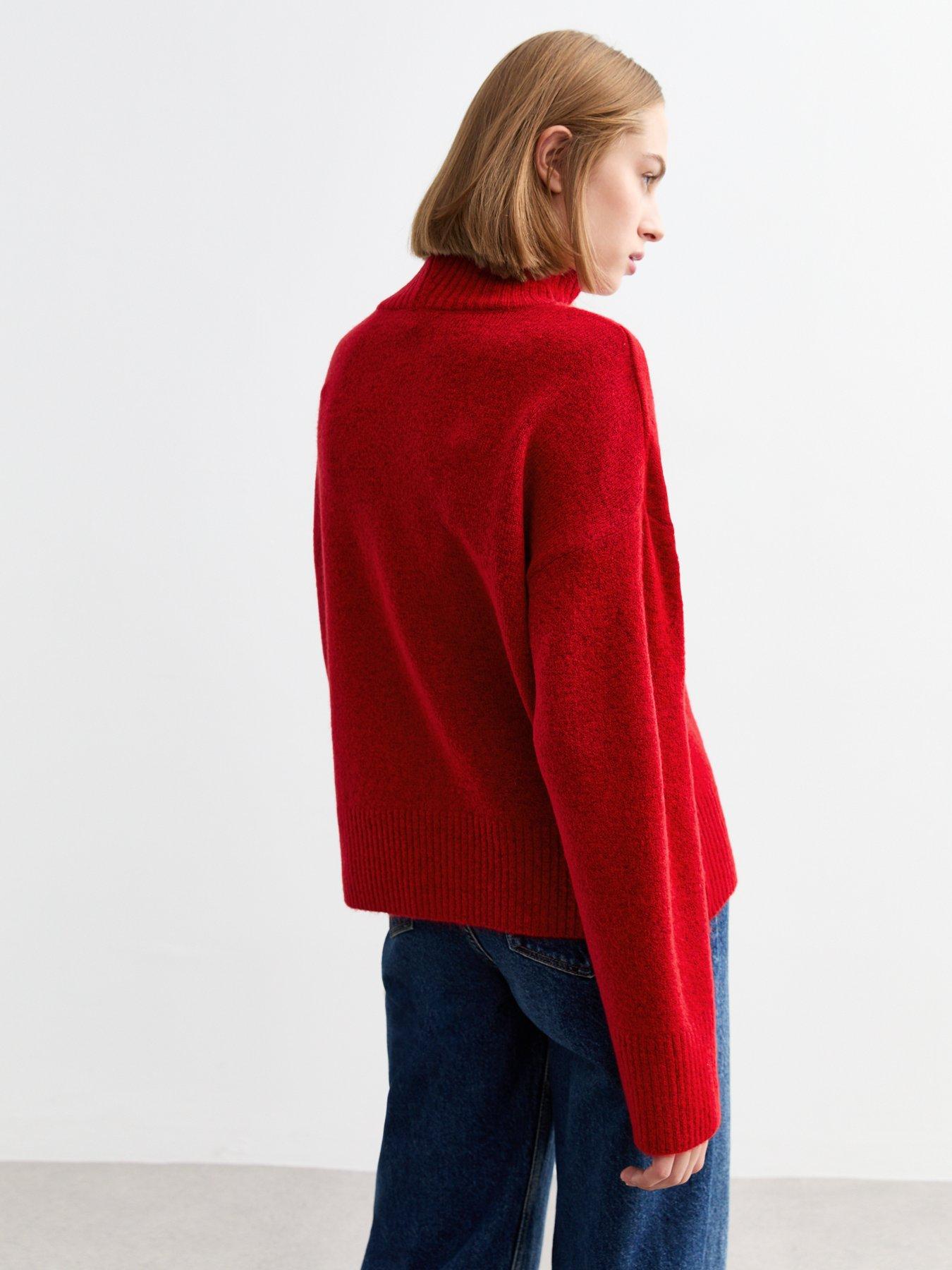 Image 2 of 5 of New Look Knit Stand Collar Oversized Jumper - Red