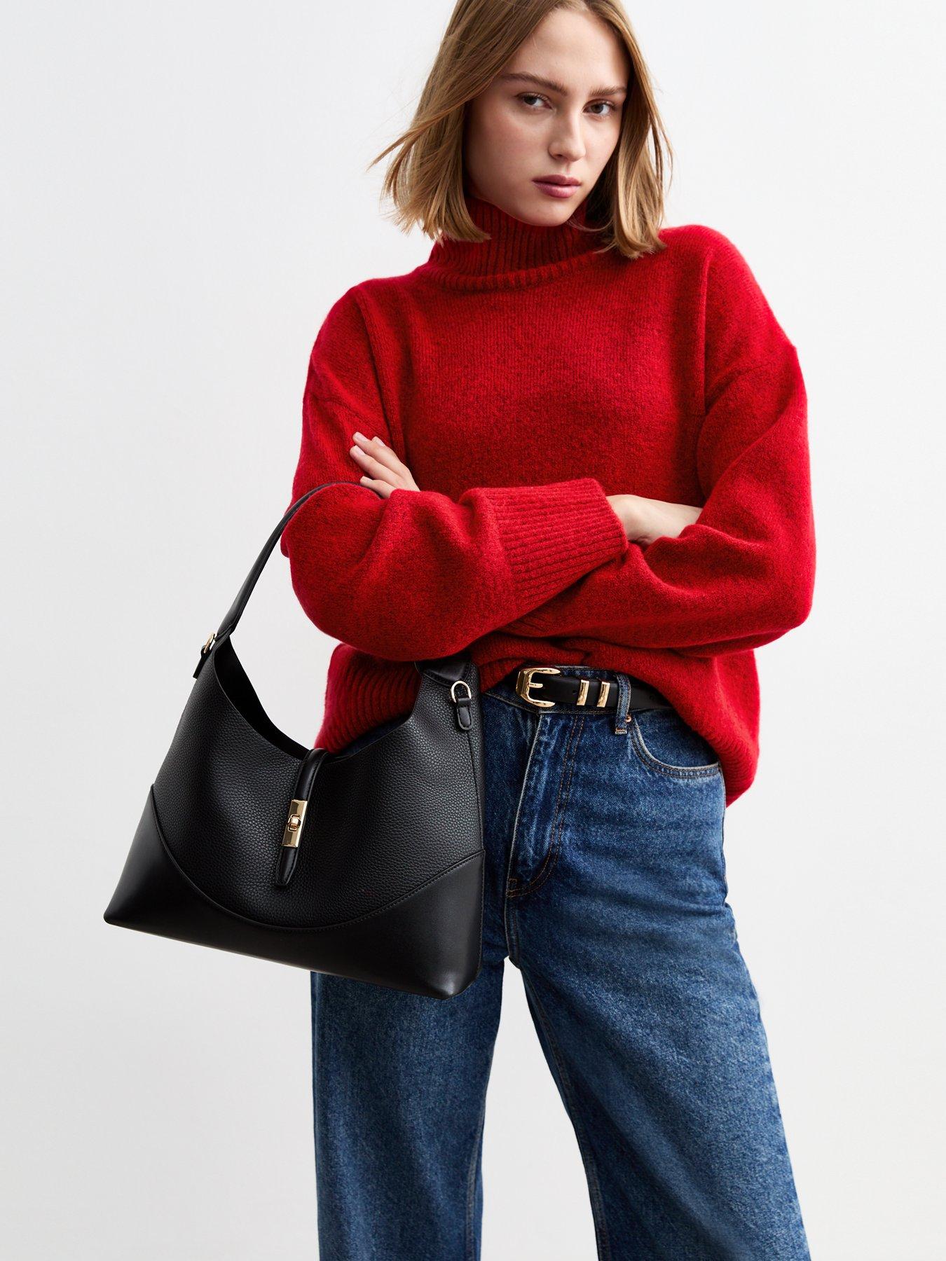 Image 5 of 5 of New Look Knit Stand Collar Oversized Jumper - Red