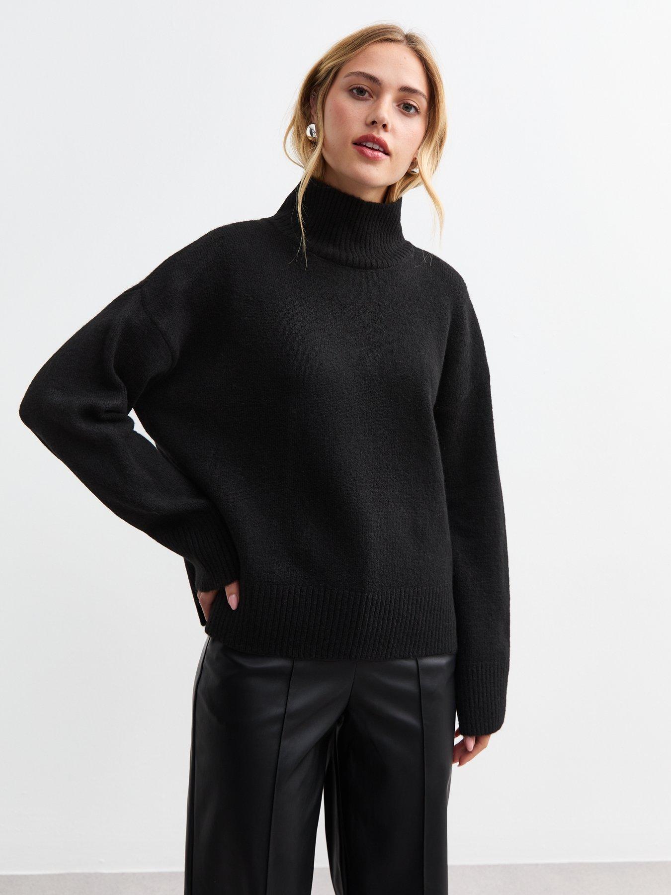 new-look-knit-stand-collar-oversized-jumper-black