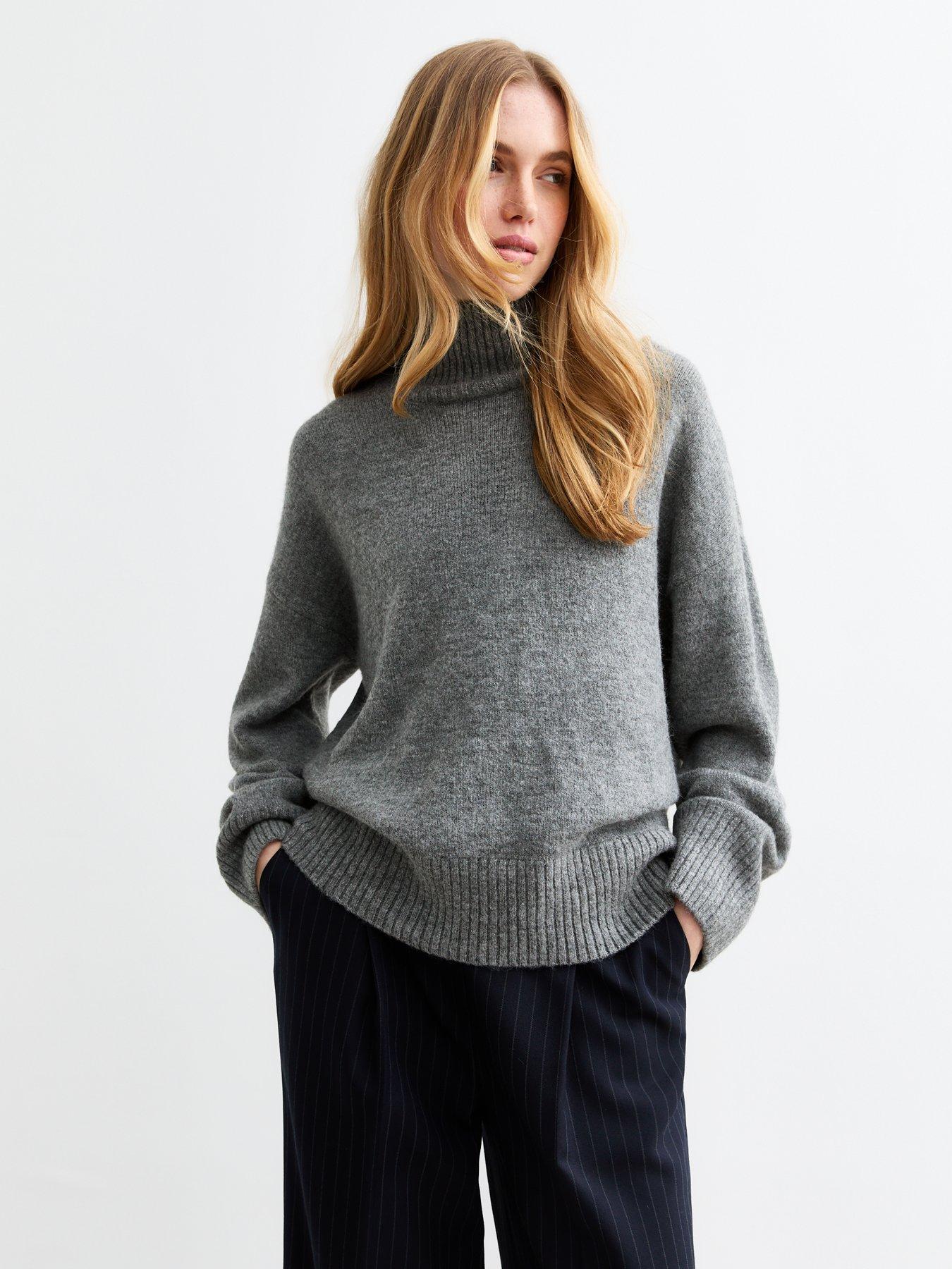 new-look-knit-stand-collar-oversized-jumper-grey