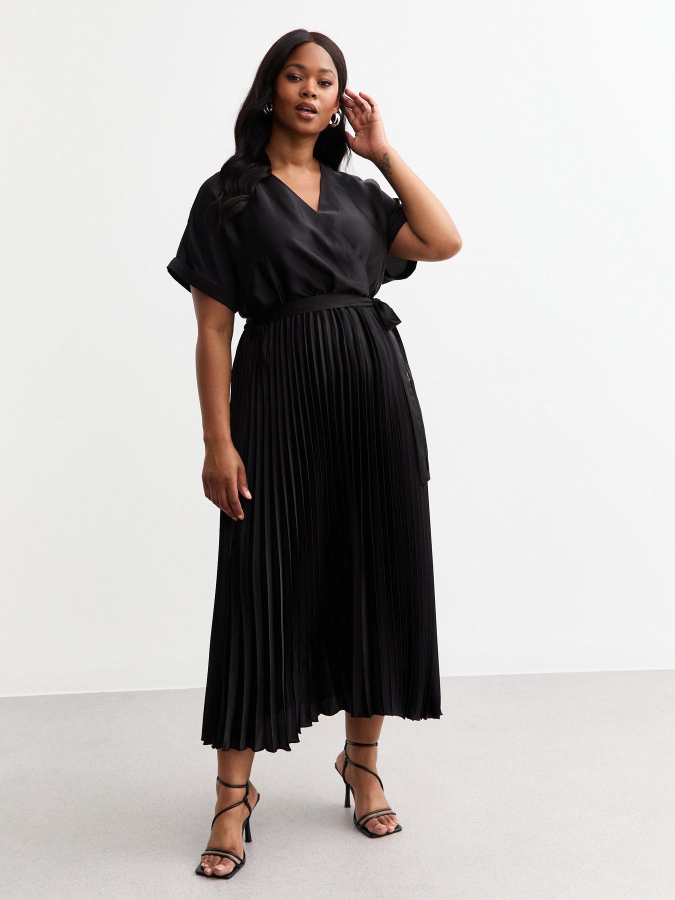 Curve Crossover Satin Midi Dress Black