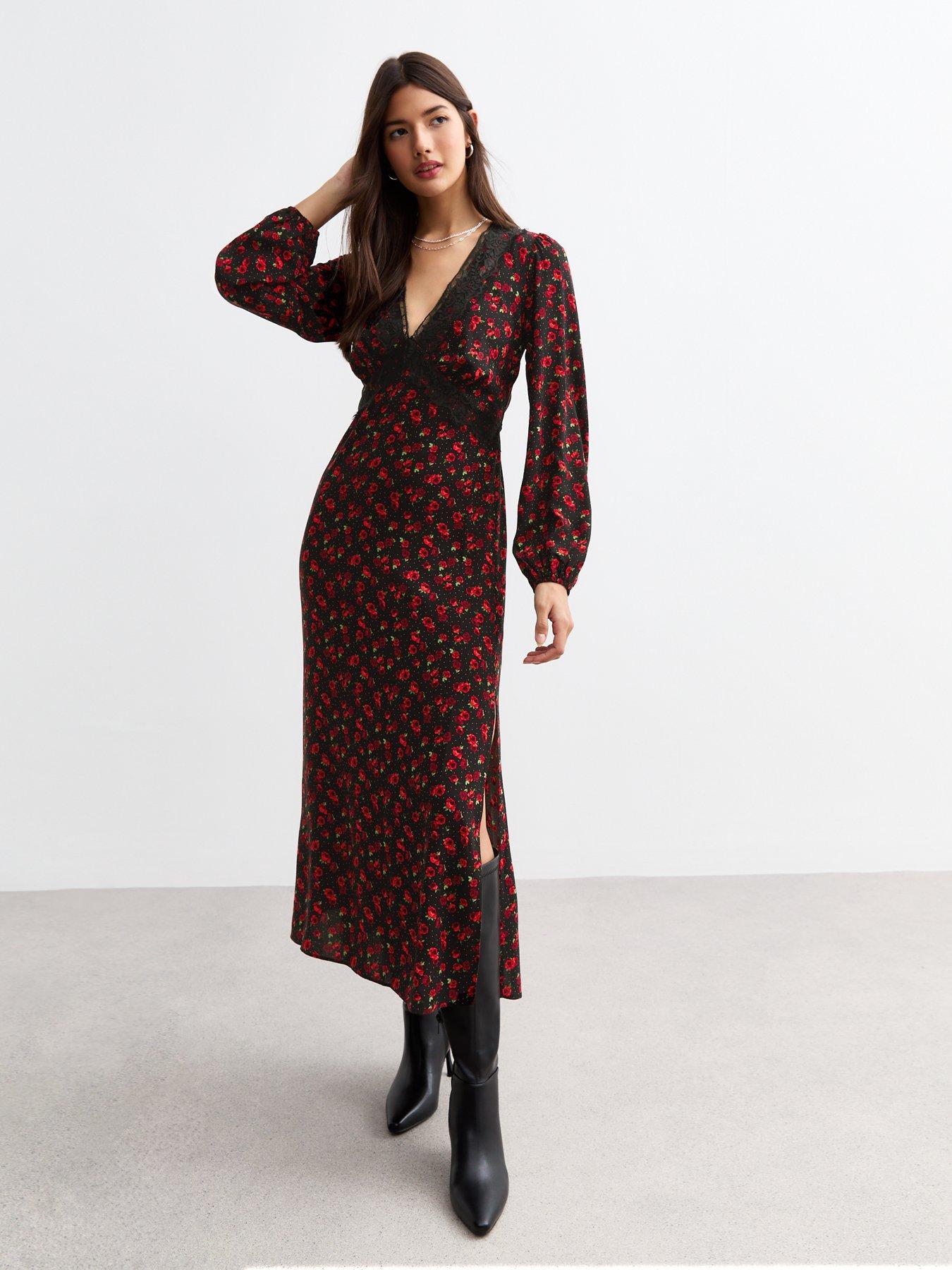 new-look-rose-print-lace-trim-midi-dress-red