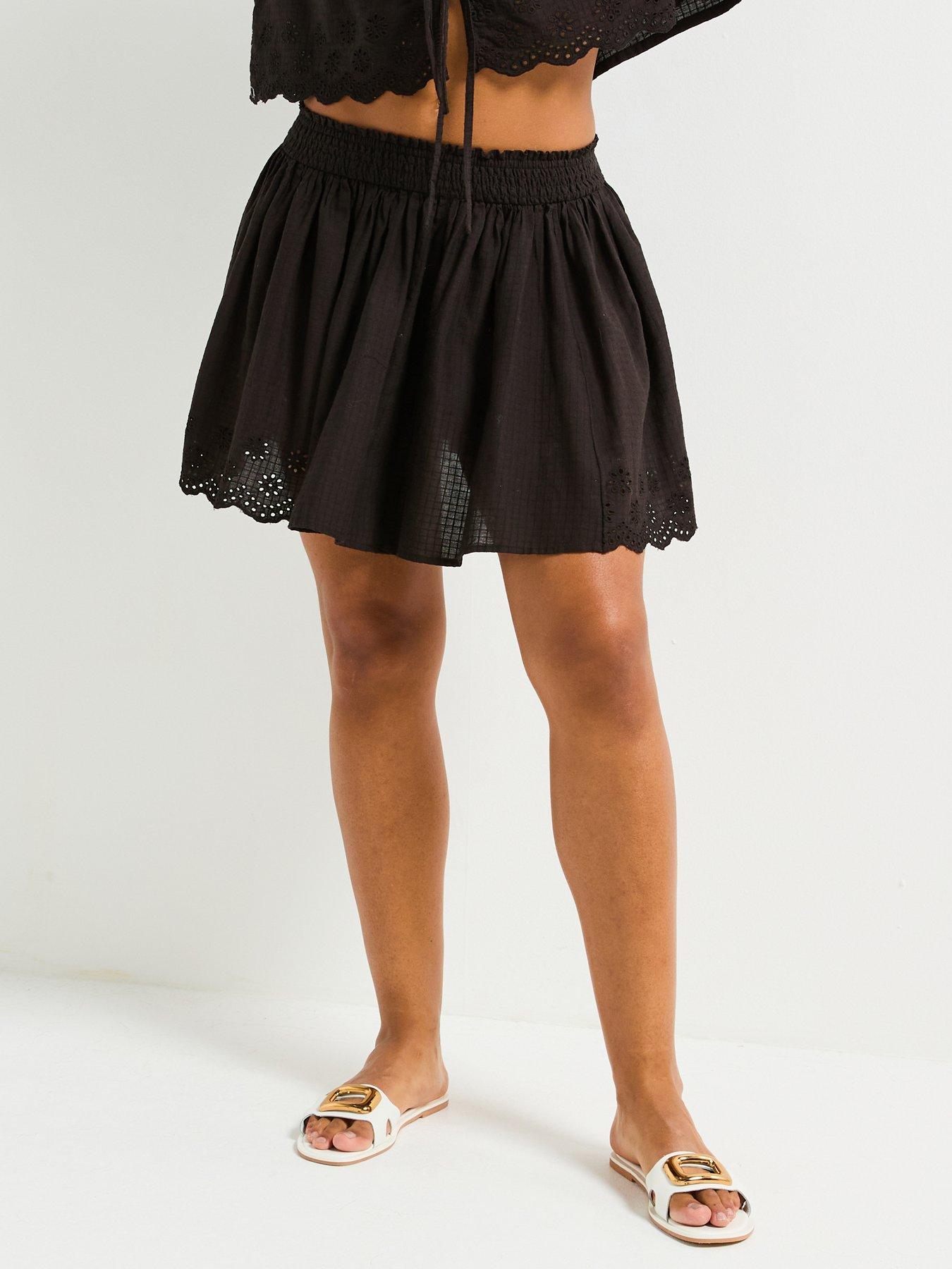 V by Very Broderie Co Ord Mini Skirt - Black