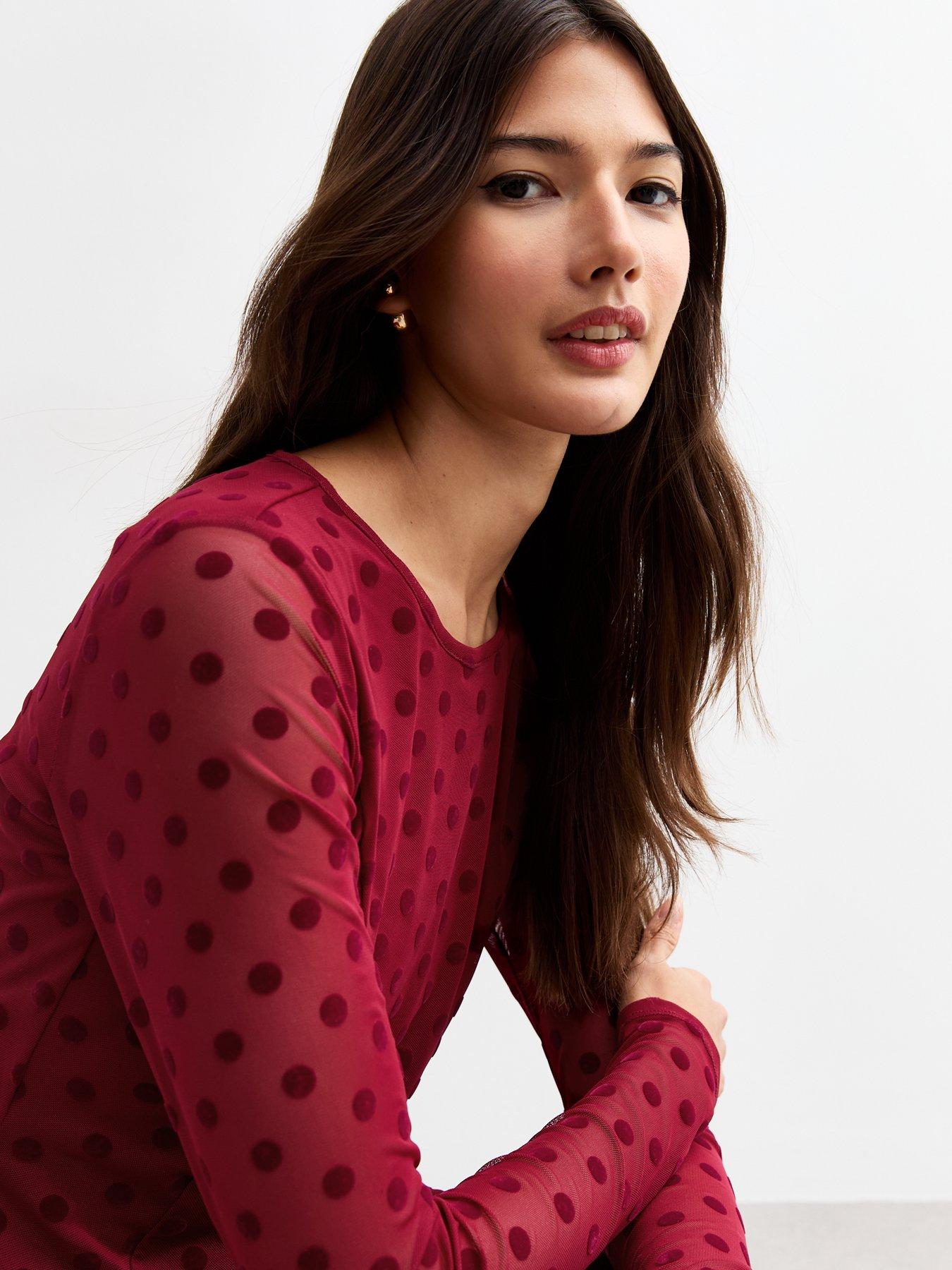 new-look-flocked-polka-dot-long-sleeve-mesh-dress-redoutfit