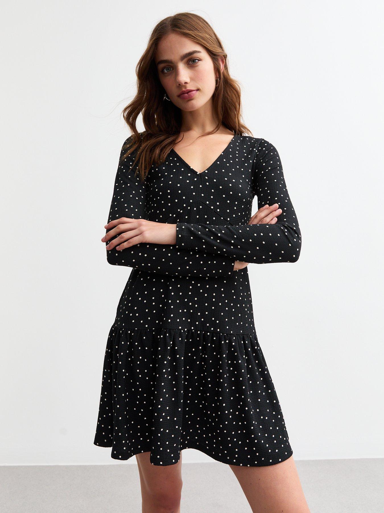 new-look-polka-dot-woven-long-sleeve-mini-dress-print