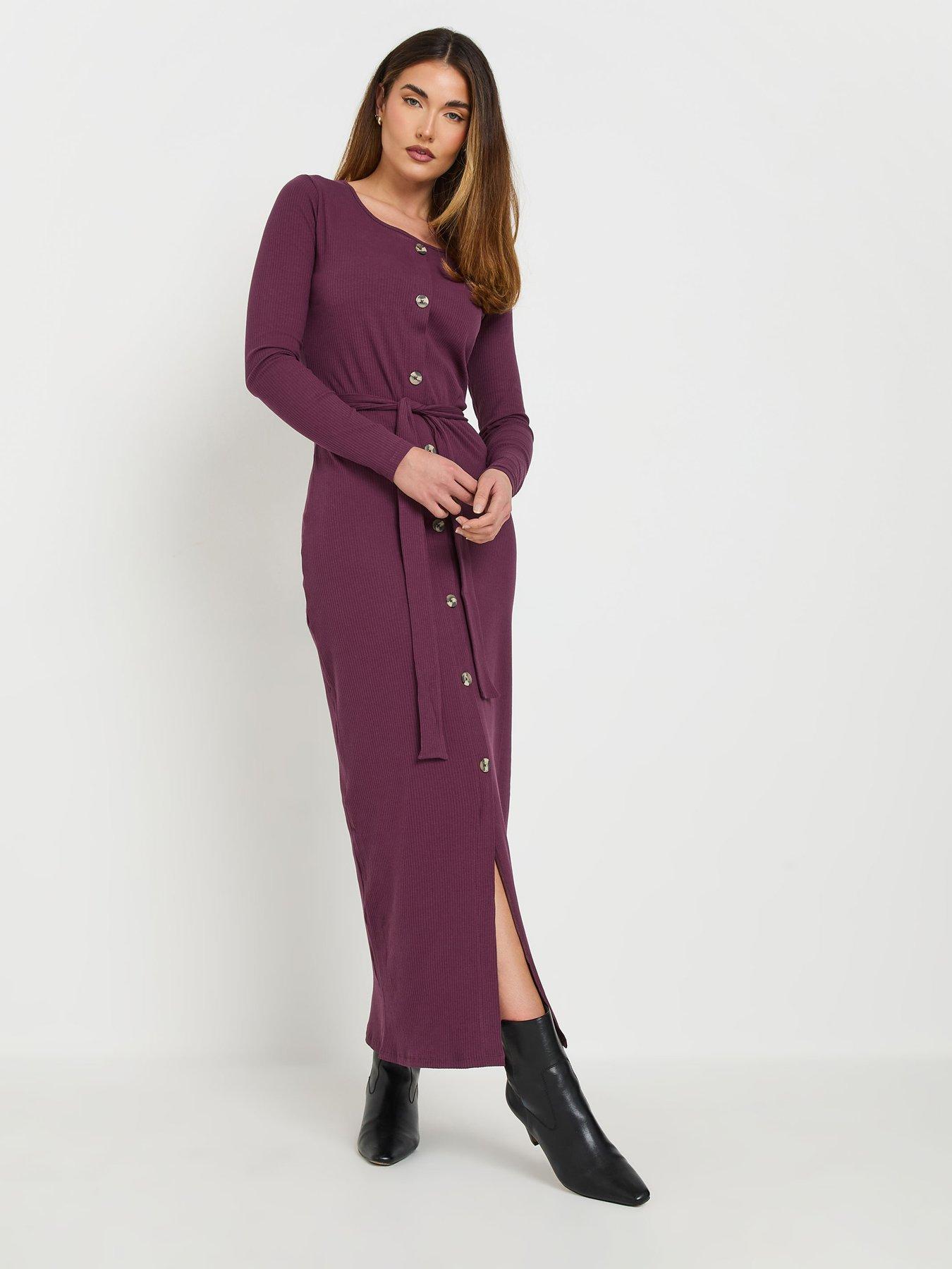 long-tall-sally-tall-long-sleeve-ribbed-button-maxi-dress-redfront