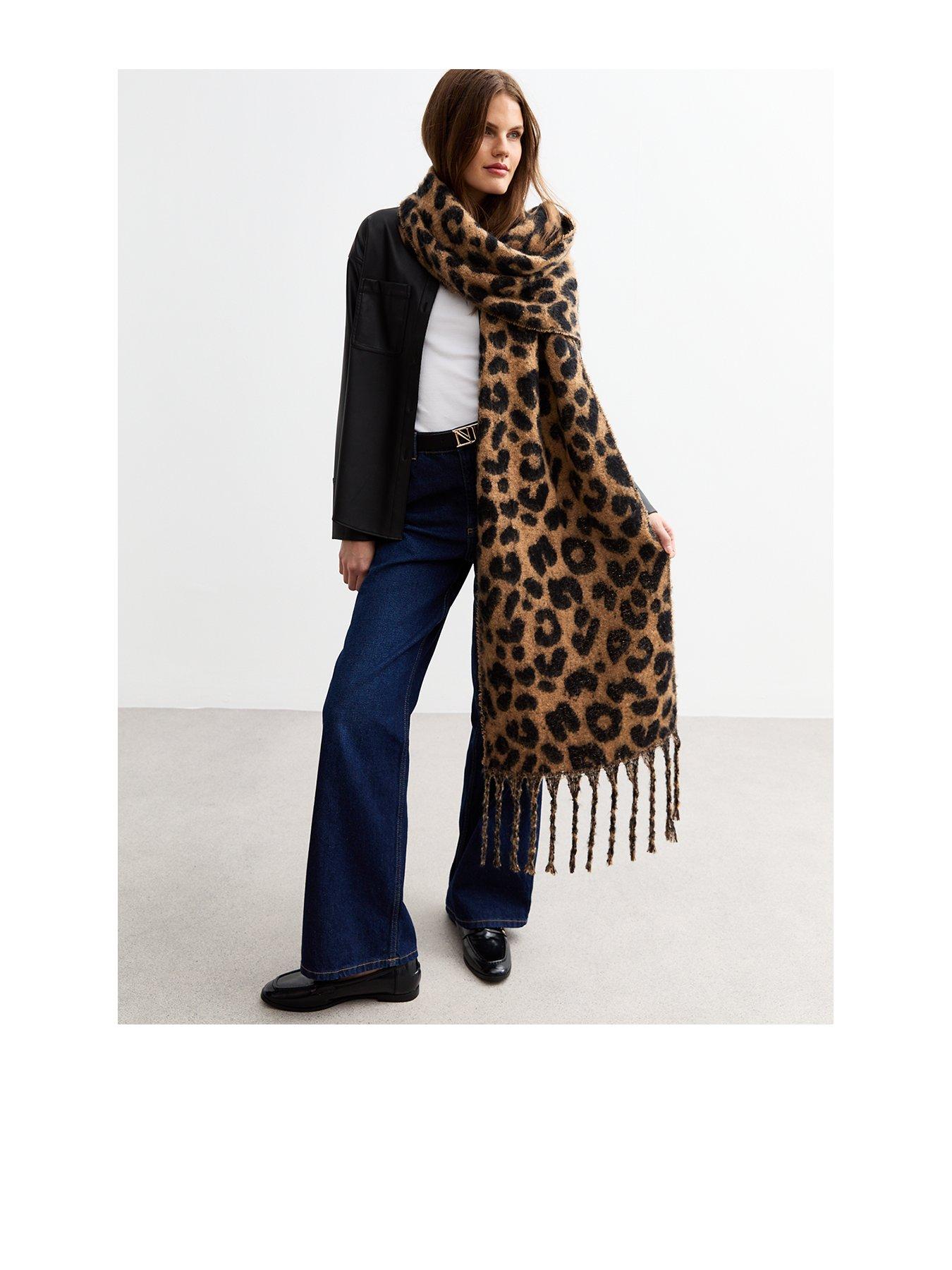 Image 1 of 3 of New Look Brown Heavyweight Leopard Print Scarf