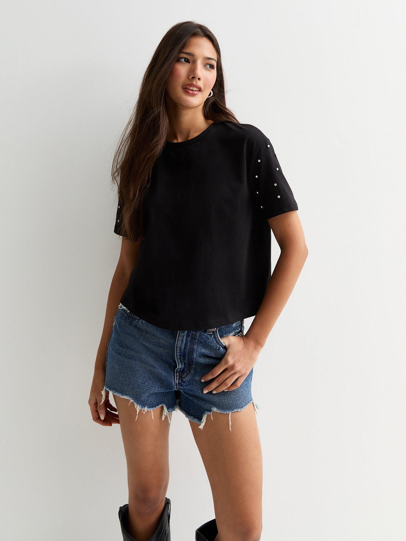 new-look-diamante-embellished-cotton-boxy-t-shirt-black