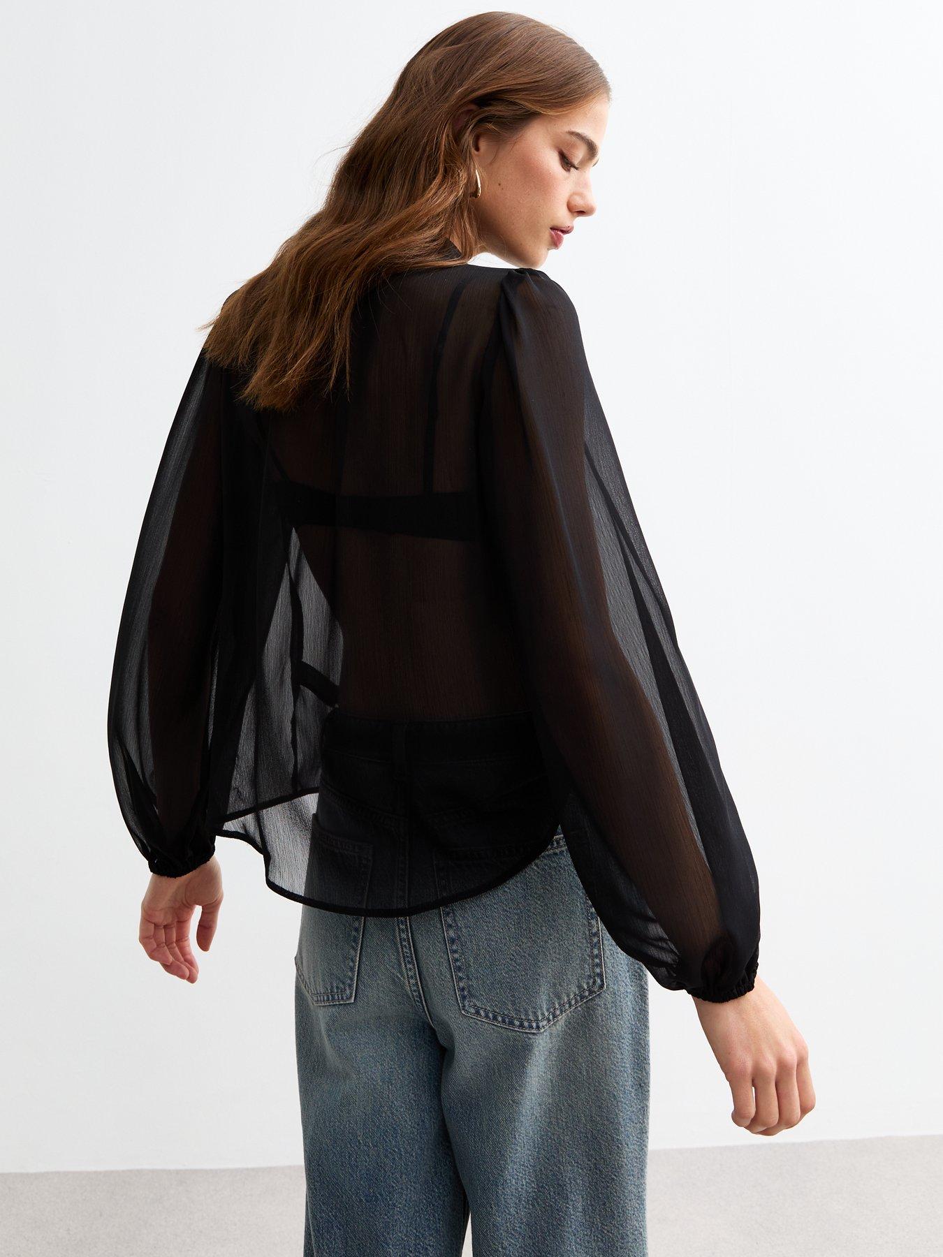 new-look-frilly-trimmed-chiffon-blouse-blackstillFront