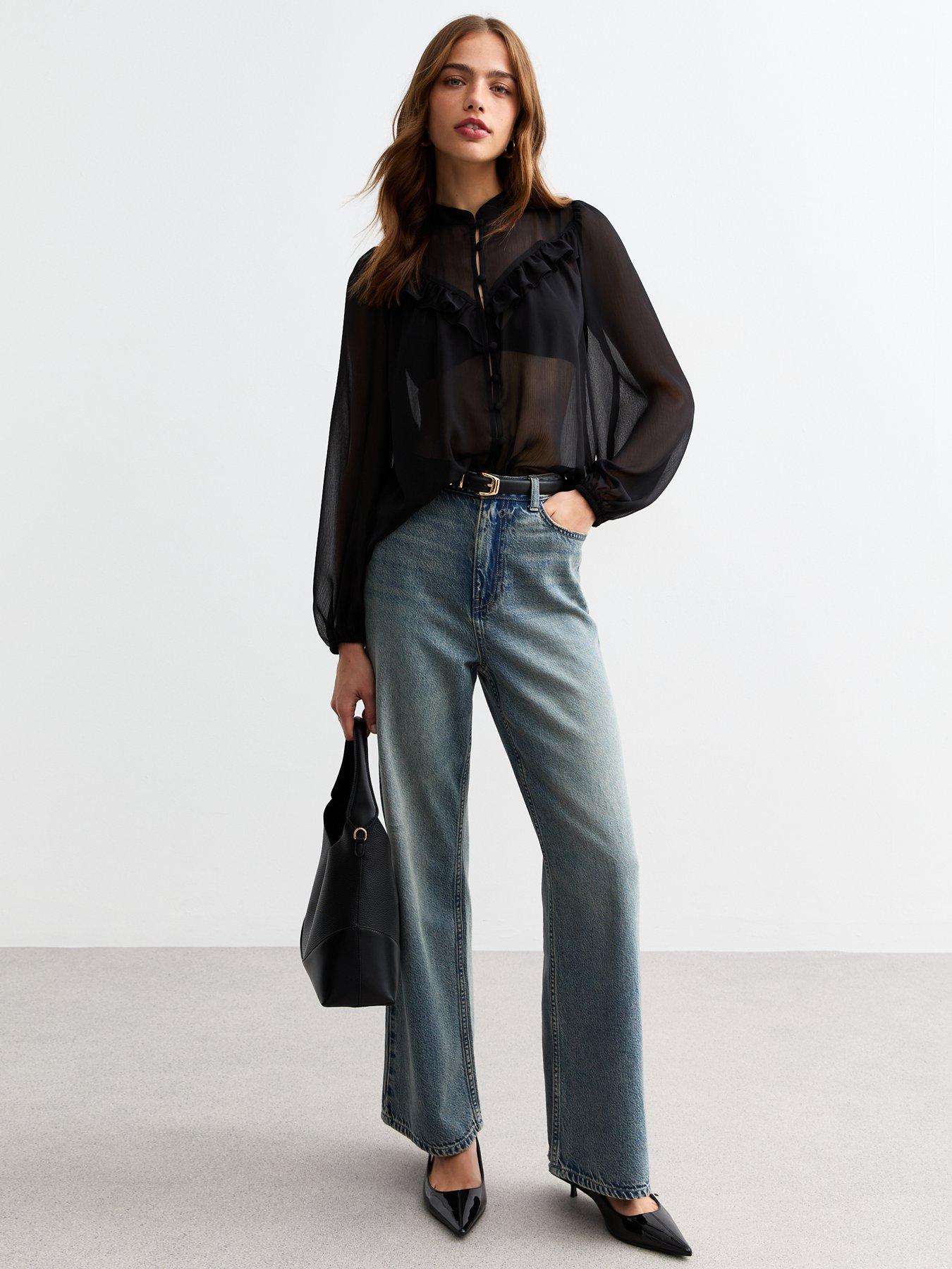 new-look-frilly-trimmed-chiffon-blouse-blackback